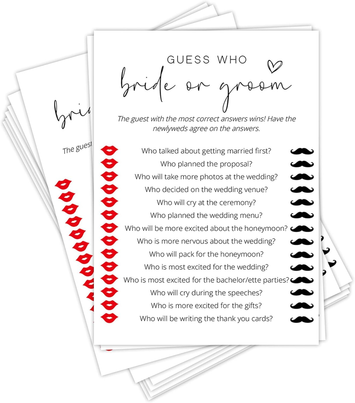 Bridal Shower Games, Bride or Groom, 25Pcs Minimalist White Double-Sided Bridal Game Cards, Wedding
