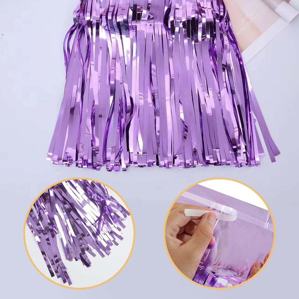 5 Pack Purple Foil Curtain Backdrop 3.2ft x 8.2ft Tinsel Foil Fringe Curtains Macaron Photo Booth