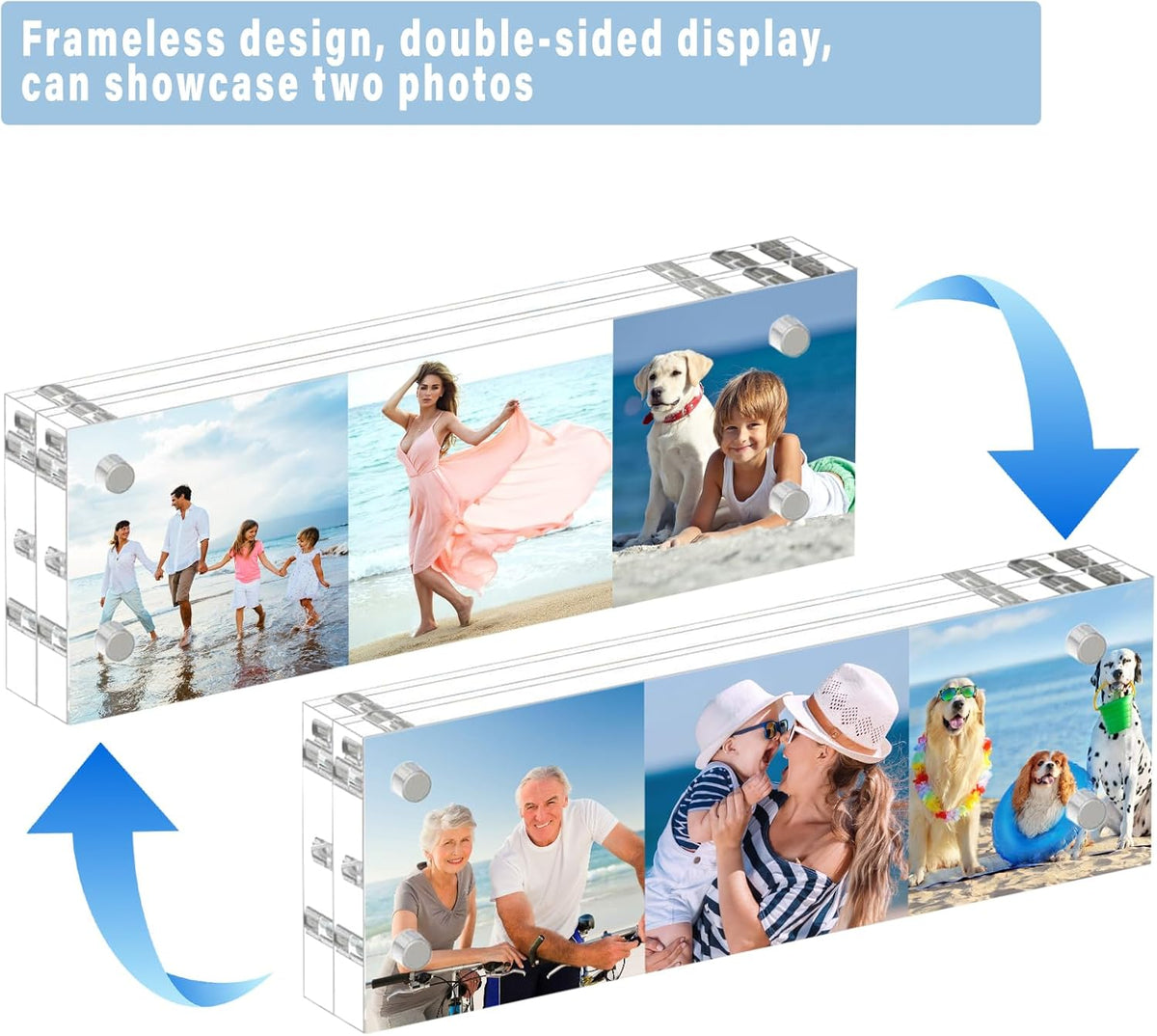 HELPLEX 3 Pack 2x6 Acrylic Picture Frames, 20mm Thicker Frameless Clear Double Sided Magnetic