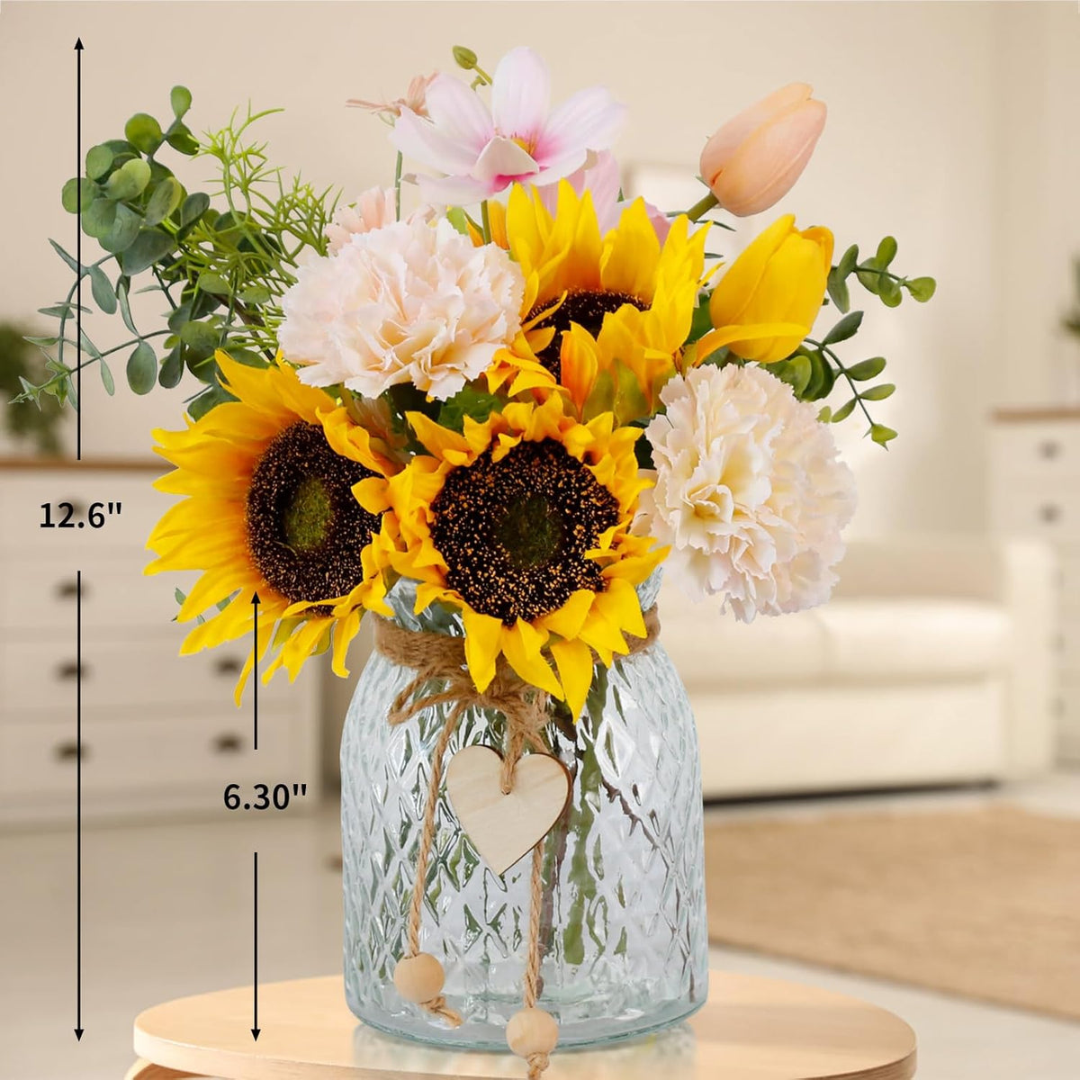 Fake Flowers in Vase,Artificial Sunflower Bouquets in Vase with a Flower Arrangement Holder,Table