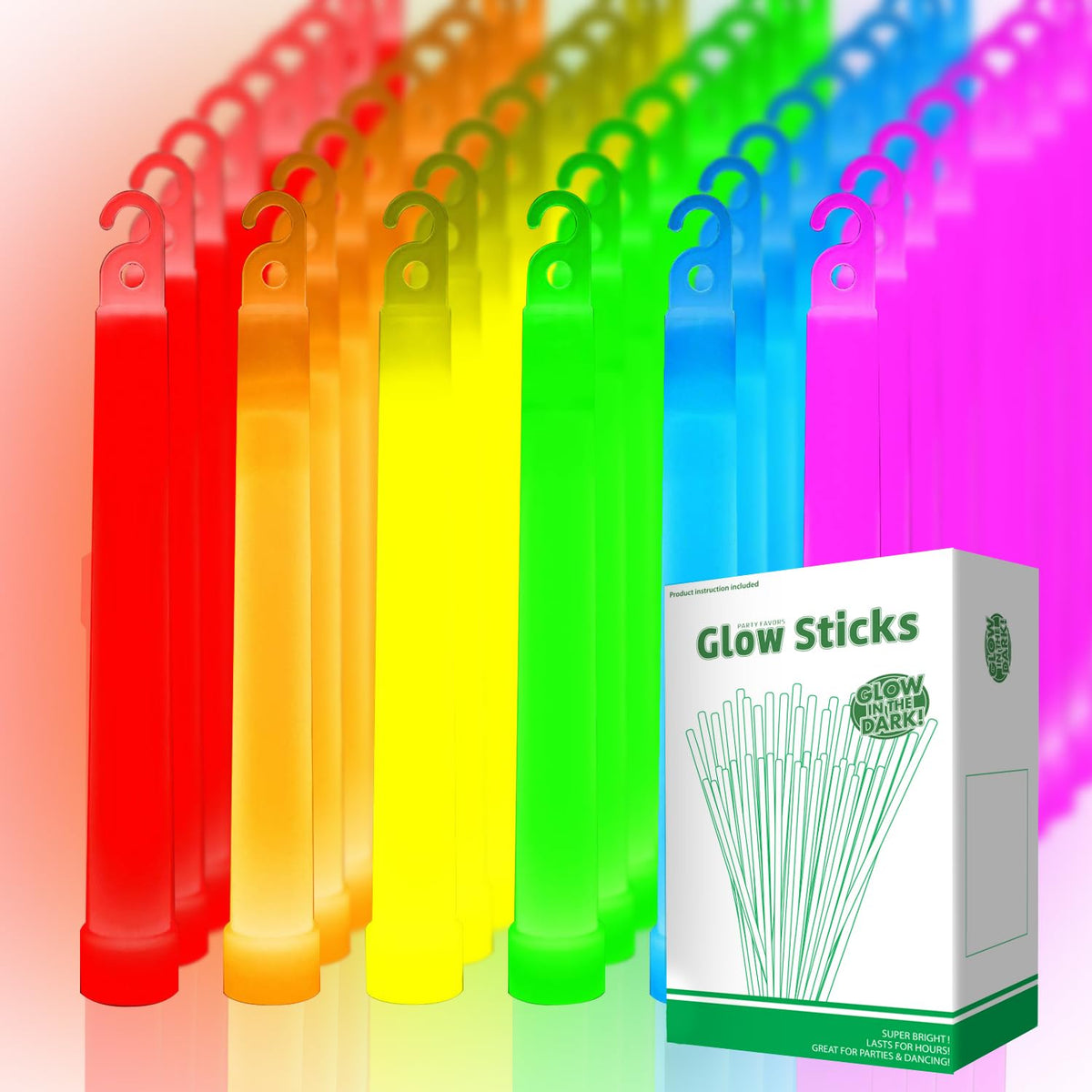96 Ultra Bright Large Glow Sticks with 96 Black PE String, Multi Use Colourful 6 Inch Glowsticks