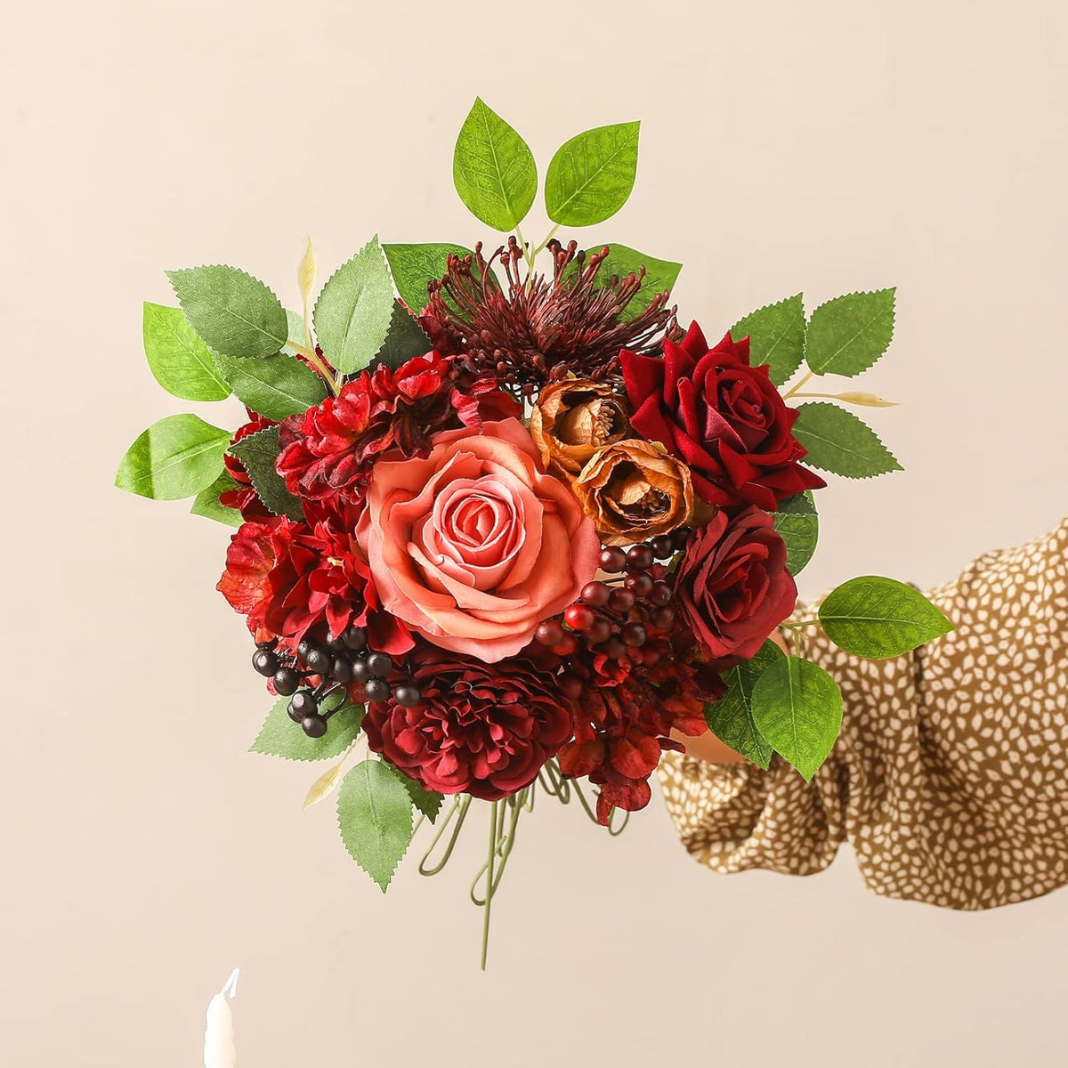 Artificial Flowers Combo Box Set Burgundy Silk Flowers for DIY Wedding Bouquet Arrangements Bridal