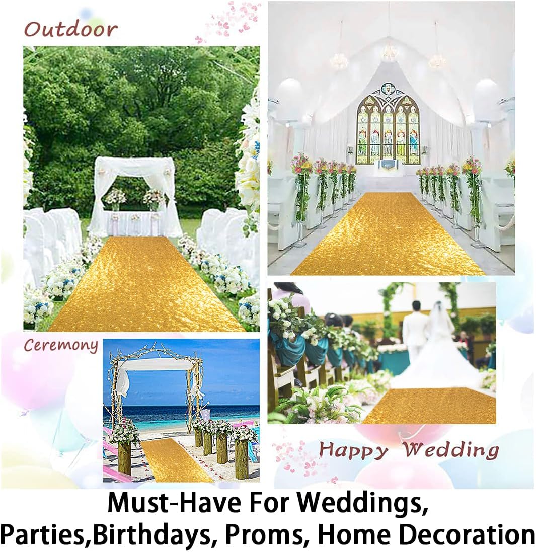 ShinyBeauty 4FTx10FT Gold Sequin Aisle Runner for Wedding Ceremony | Glitter Floor Runner for