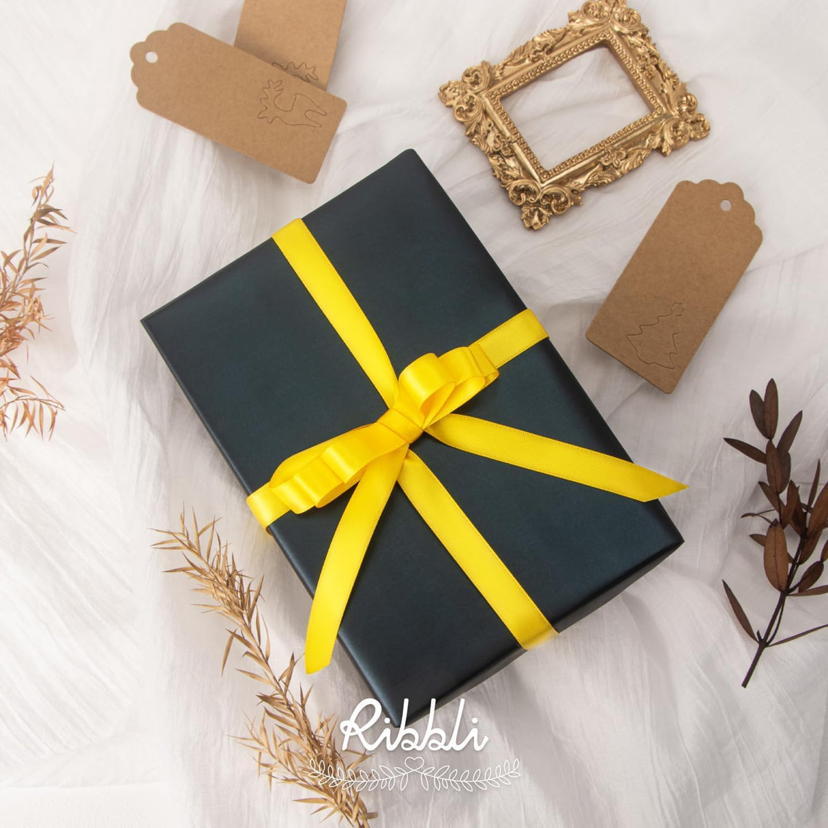Ribbli Maize Yellow Double Faced Satin Ribbon,1/2 Inch x Continuous 25 Yards,Use for Craft Bows