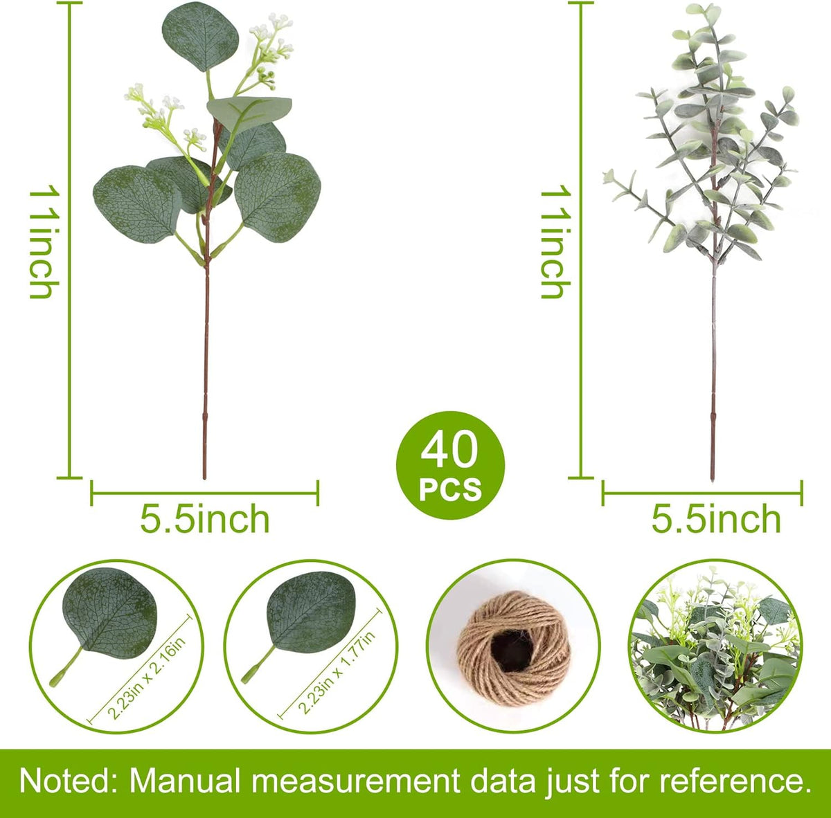 40 Pcs Artificial Greenery Eucalyptus Stem Silver Dollar Leaves Baby Eucalyptus Leaves Suitable for