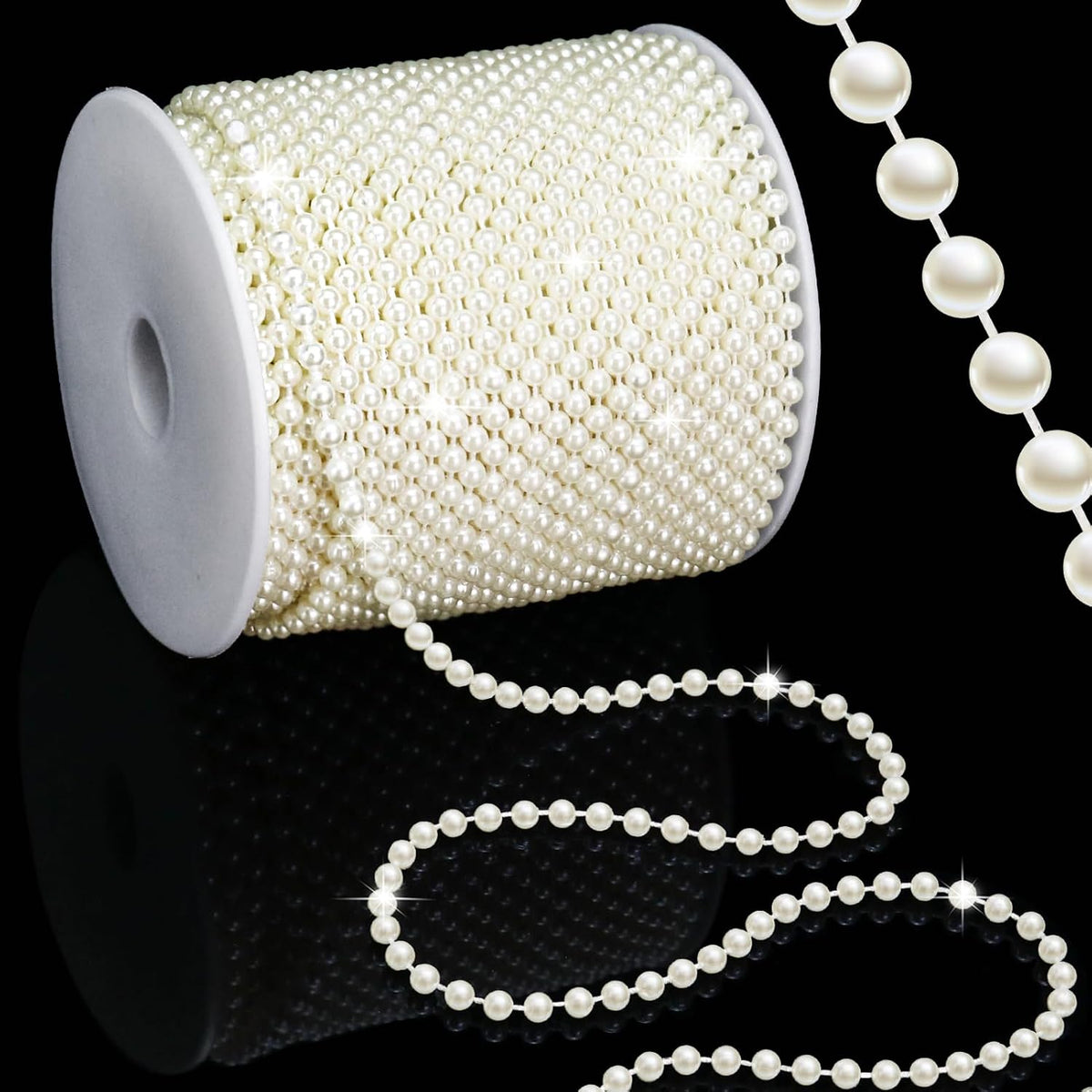 99 Feet 4mm Faux Pearl String Garland for Crafts, Artificial Pearl Beaded Trim Chain Strands for