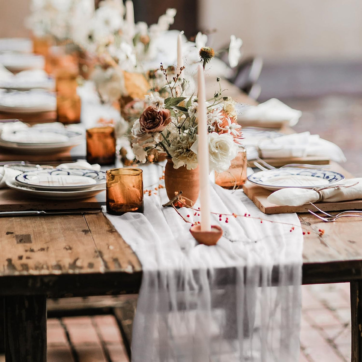 Hahuho Ivory Cheesecloth Table Runner 10ft, Gauze Boho Rustic Table Runners for Wedding Birthday