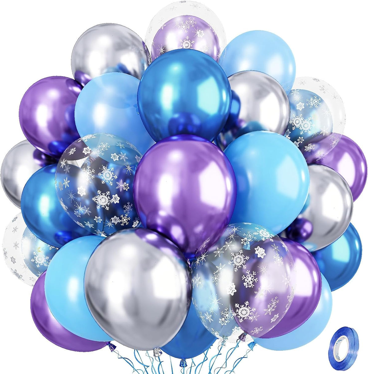Snowflake Balloons, Pastel Blue Metallic Purple Silver Balloon with Snowflake Latex Balloons