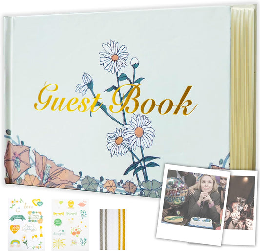 Guest Book for Wedding Reception, Party, Birthday, Polaroid GuestBook Retro Elegant Daisy Guest