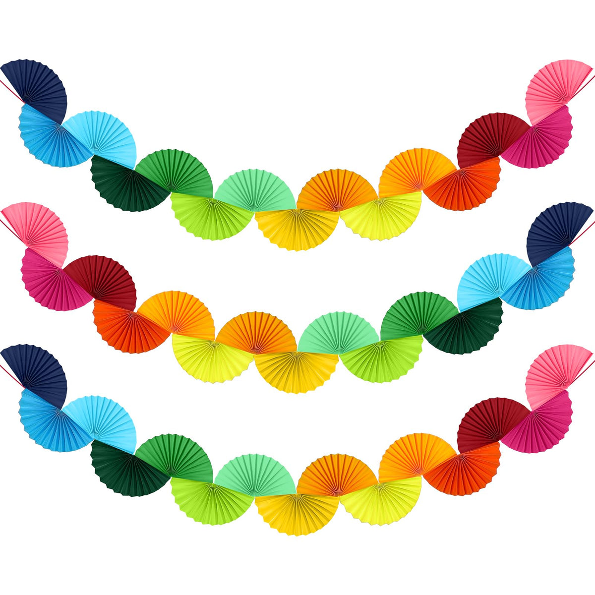 Weekgrat 3 Pack Rainbow Paper Fan Garland 15.6ft Hanging Decor