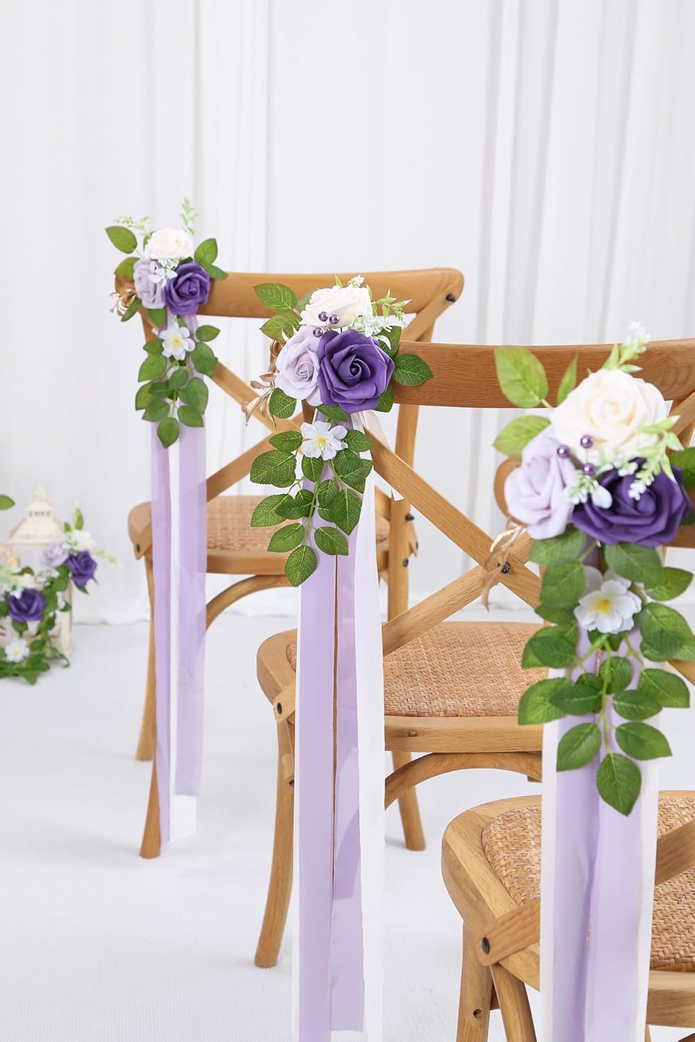 10 Wedding Aisle Decorations for Ceremony - Purple Chair Flowers for Aisle Decor and Church Pew