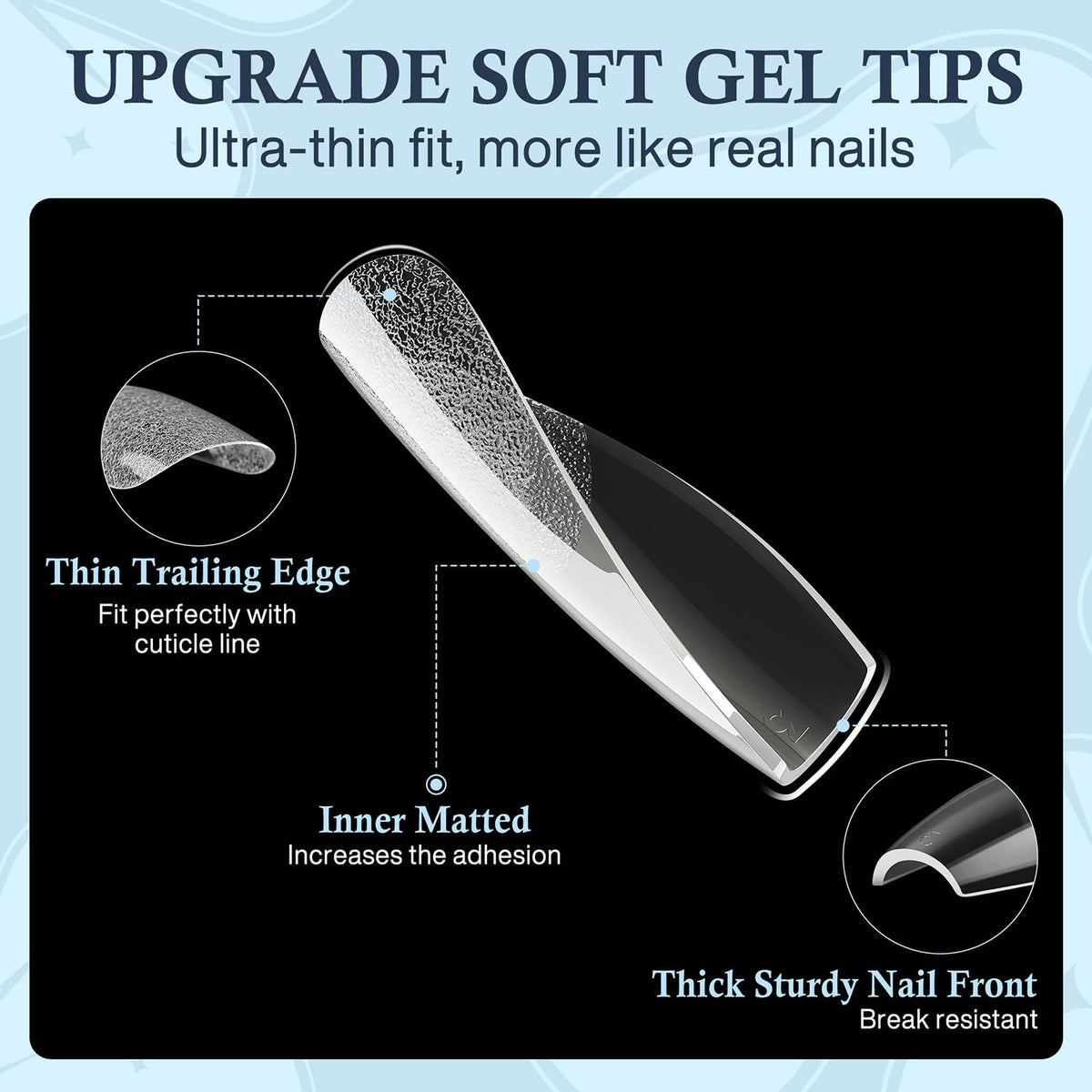 Medium Gel Coffin Nail Tips, 240pcs Soft Gel Pre-Shaped Acrylic Fake Nails, Half Matte Full Cover