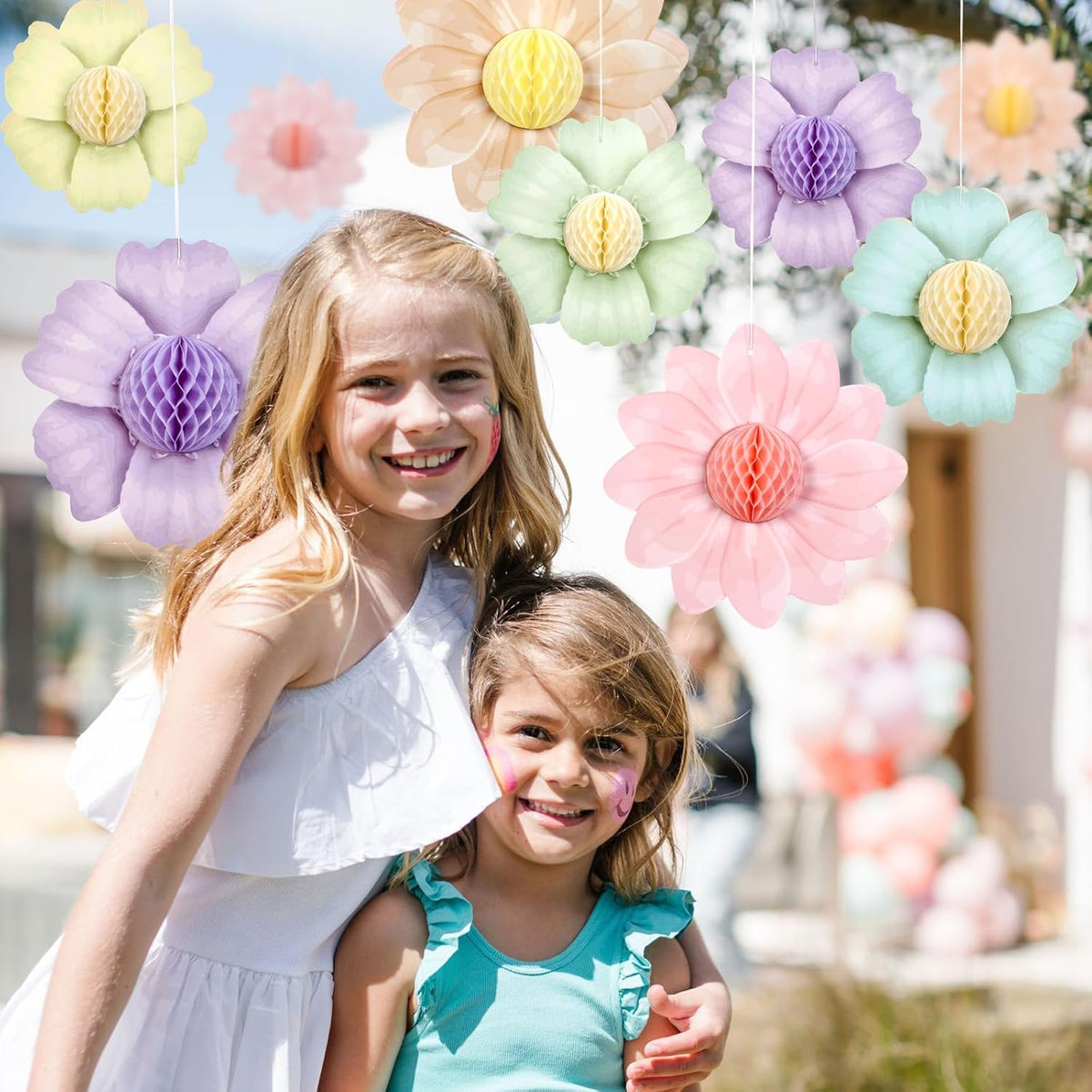 SUNBEAUTY 9 PCS Pastel Rainbow Party Decorations 10 Inch Giant Paper Flowers 3D Honeycomb for Party