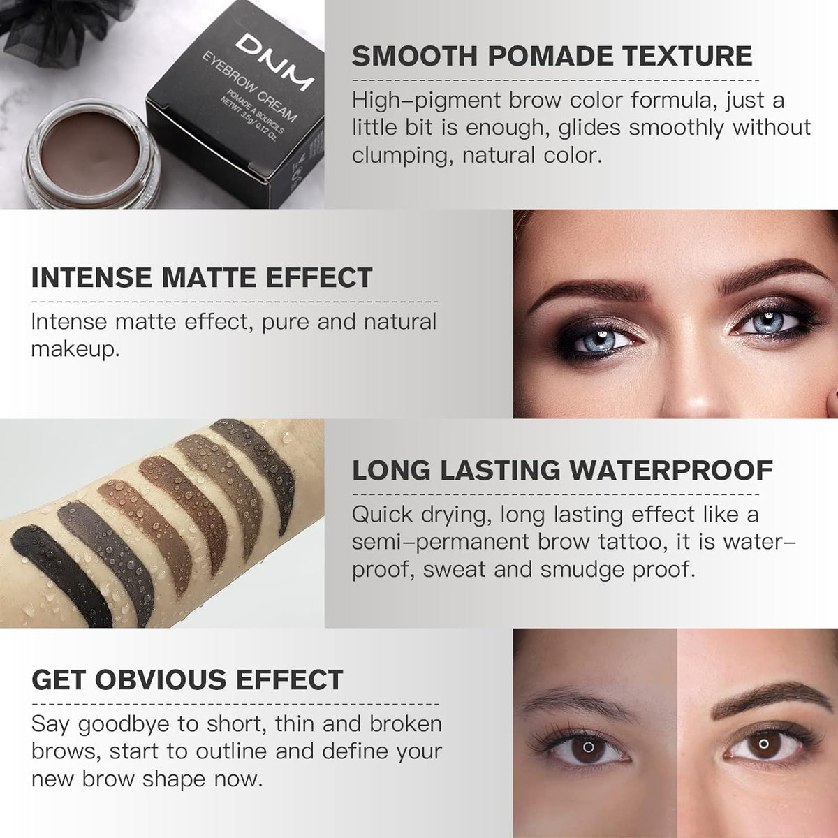2Pcs Brow Pomade Set with Dual-ended Eyebrow Brush, High pigment Water proof Natural finish Eyebrow