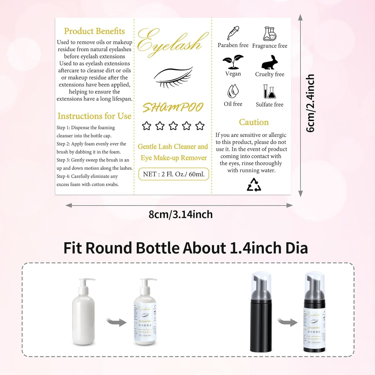 50 Pcs Lash Shampoo Bottle Brushes Set 10 Empty Foam Pump Dispensers 10 Label Stickers 10 Mascara