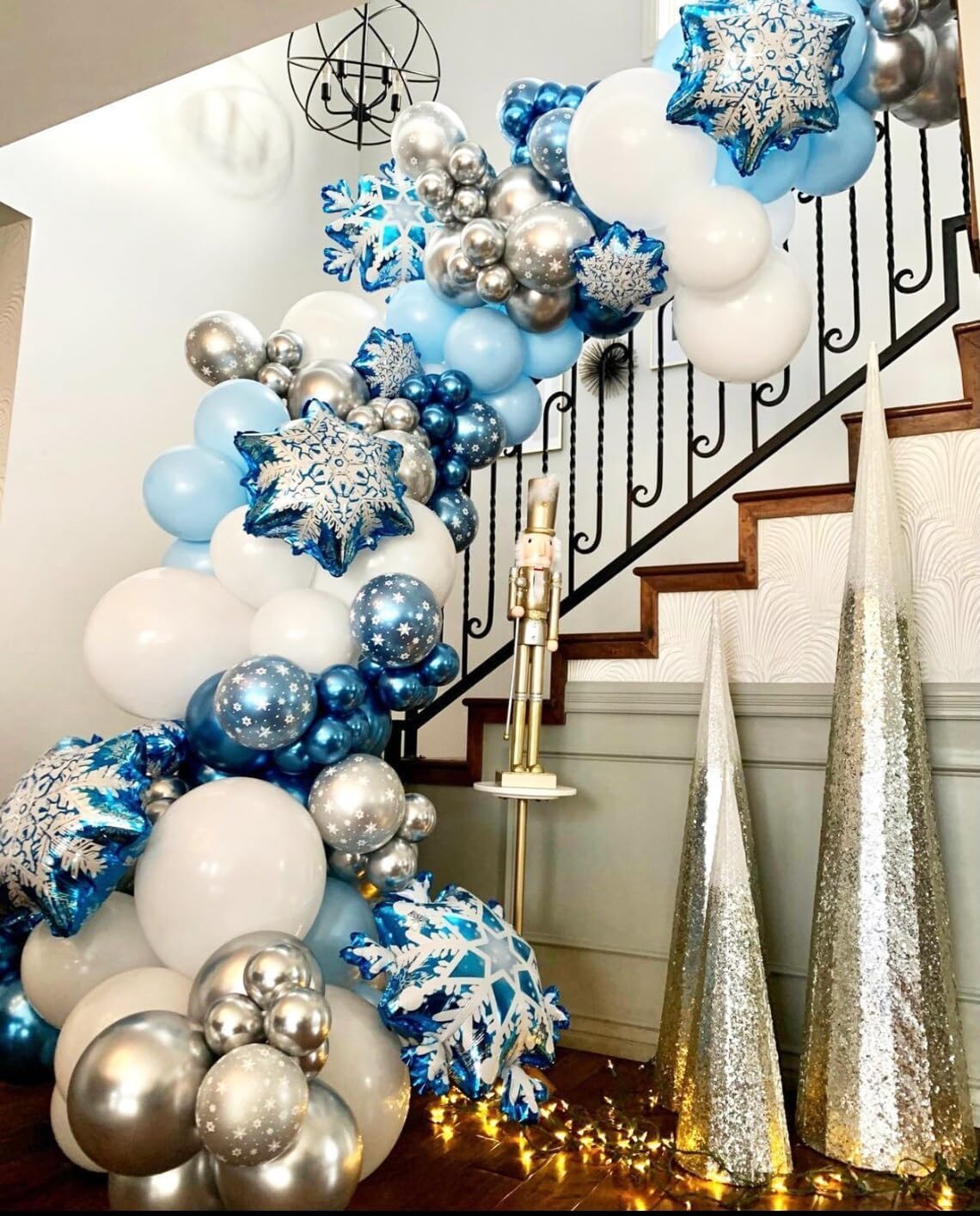 Snowflake Balloon, 12 Inch Ice Snow Blue White Balloons Pearl blue Metallic Blue Silver for Winter