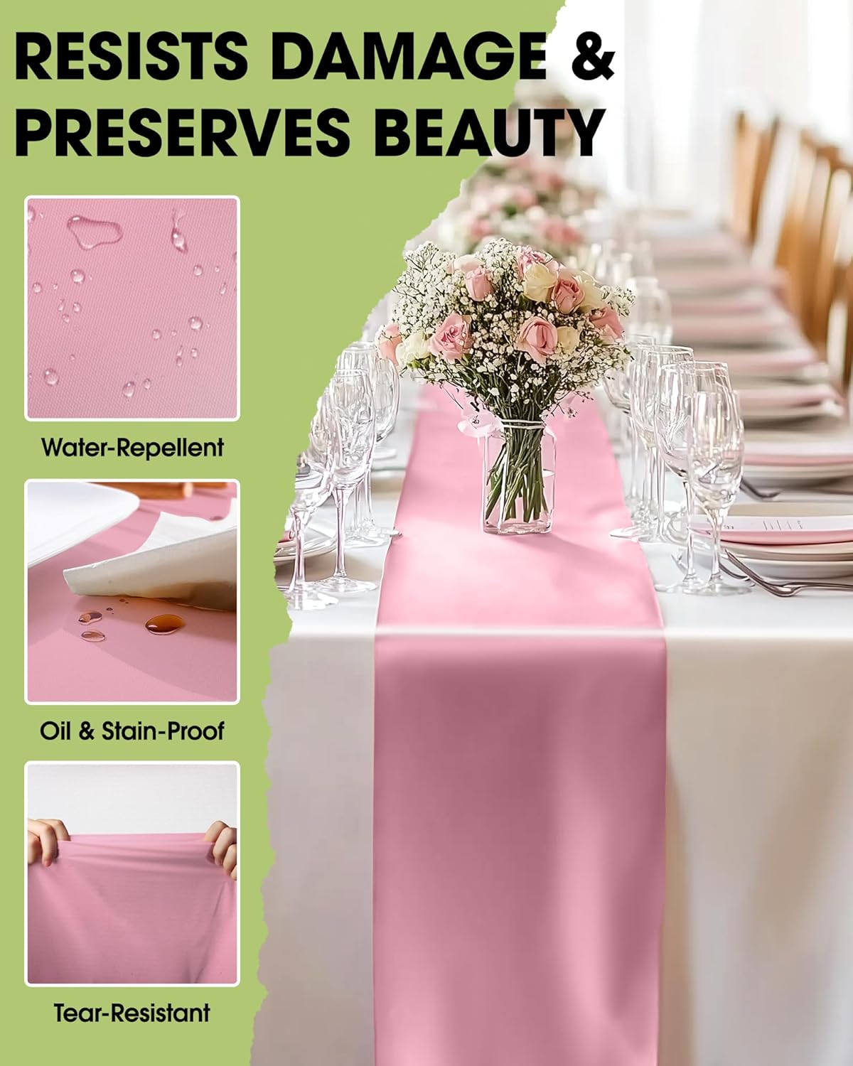 Pureegg Light Pink Plastic Table Runners - 10 Pack, 14'' x 108'', Water Resistant & Disposable