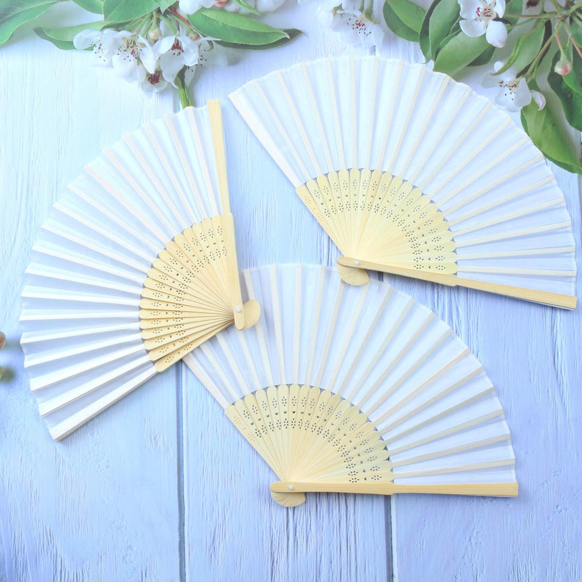 Aneco 18 Pieces White Handheld Cloth and Bamboo Folding Fans for Wedding Decoration, Church Gifts