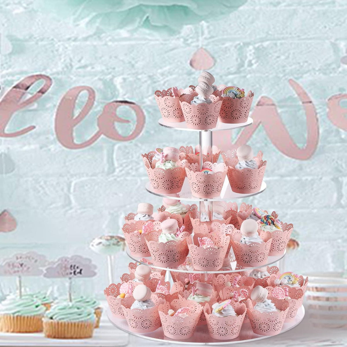 Boxalls Cupcake Stand, 4 Tier Round Acrylic Cupcake Display Stand Holder, Clear Dessert Pastry