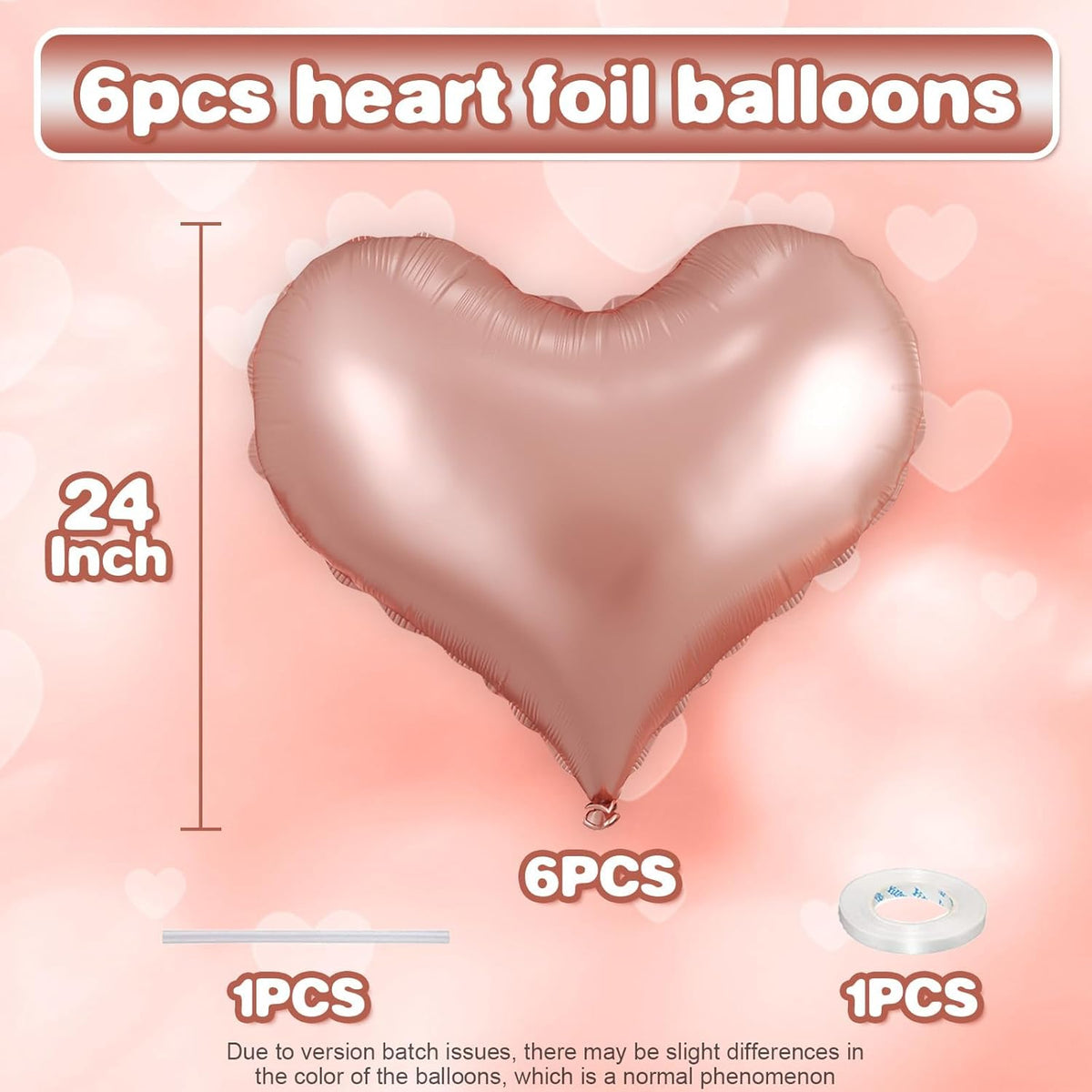 Rose Gold Heart Balloons,24Inch Large Gold Heart Foil Balloons for Valentine's Day Birthday Wedding