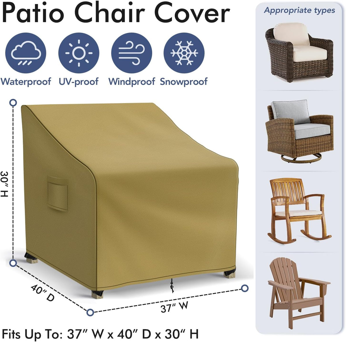 Patio Furniture Covers Waterproof for Chairs, Lawn Outdoor Chair Covers 2 Pack, Patio Chair Covers