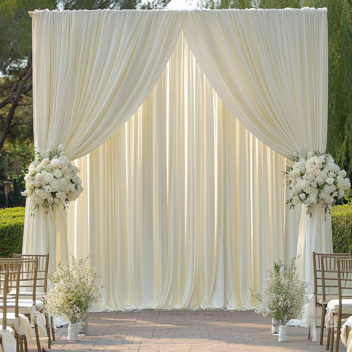20 ft x 10 ft Wrinkle Free Ivory Backdrop Curtain for Wedding Parties, Polyester Ivory Photo