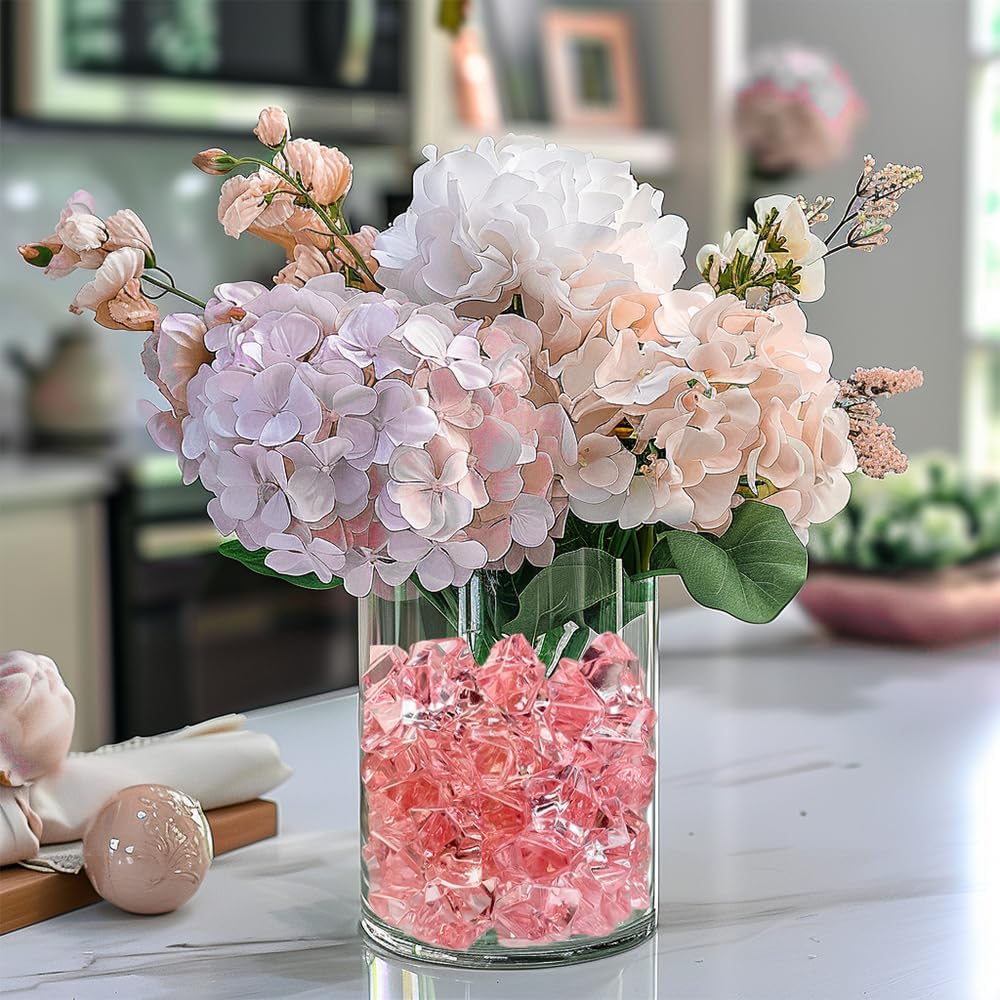 HappyFiller 15 OZ Pink Faux Ice Rocks 170 PCS Fake Crystal Cubes Stones Acrylic Gem for Glass Vase
