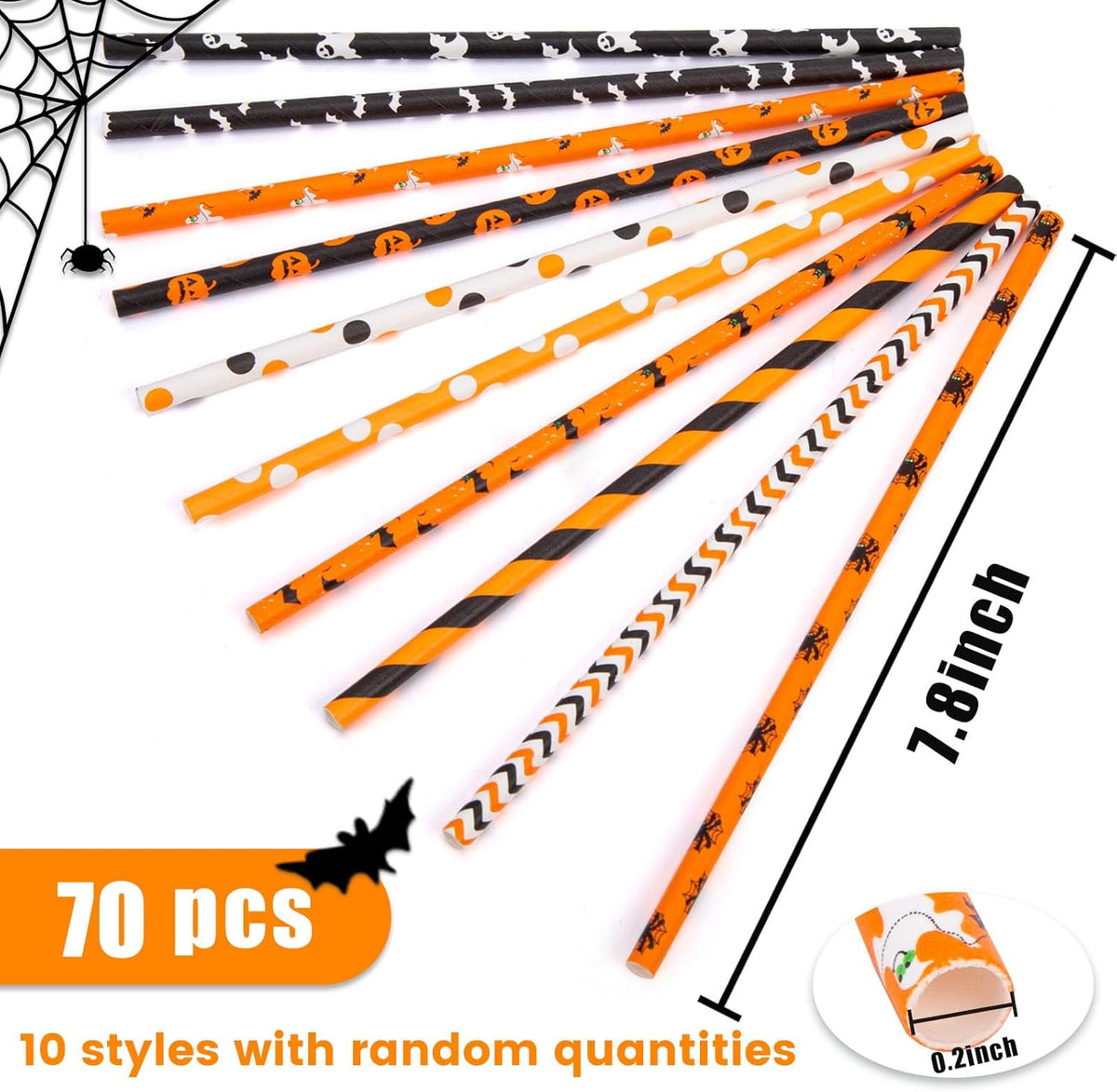 HANSGO Halloween Paper Straws, 70PCS Paper Drinking Straws Bulk for Halloween Party Favor Cupcake