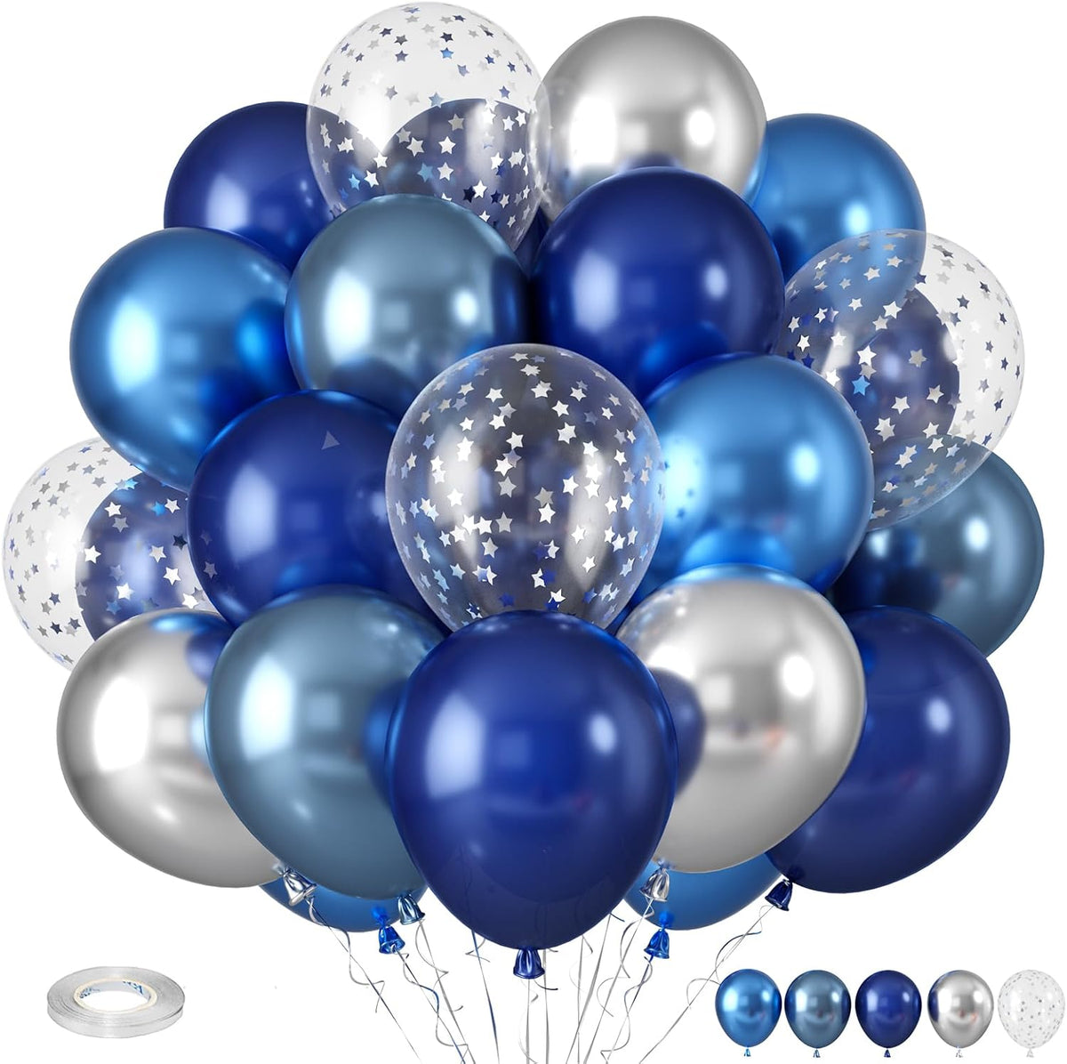 Blue Silver Balloons, Pearl Navy Blue Balloons Metallic light Blue and Silver Balloon Silver Star