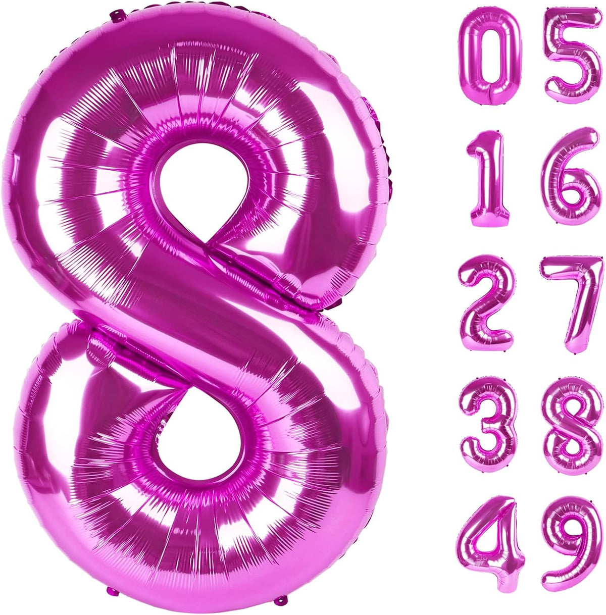 Rosy Purple Foil Number 8 Balloon 40 Inch, Helium Mylar Eight Number 8 18 28 38 48 58 80 88