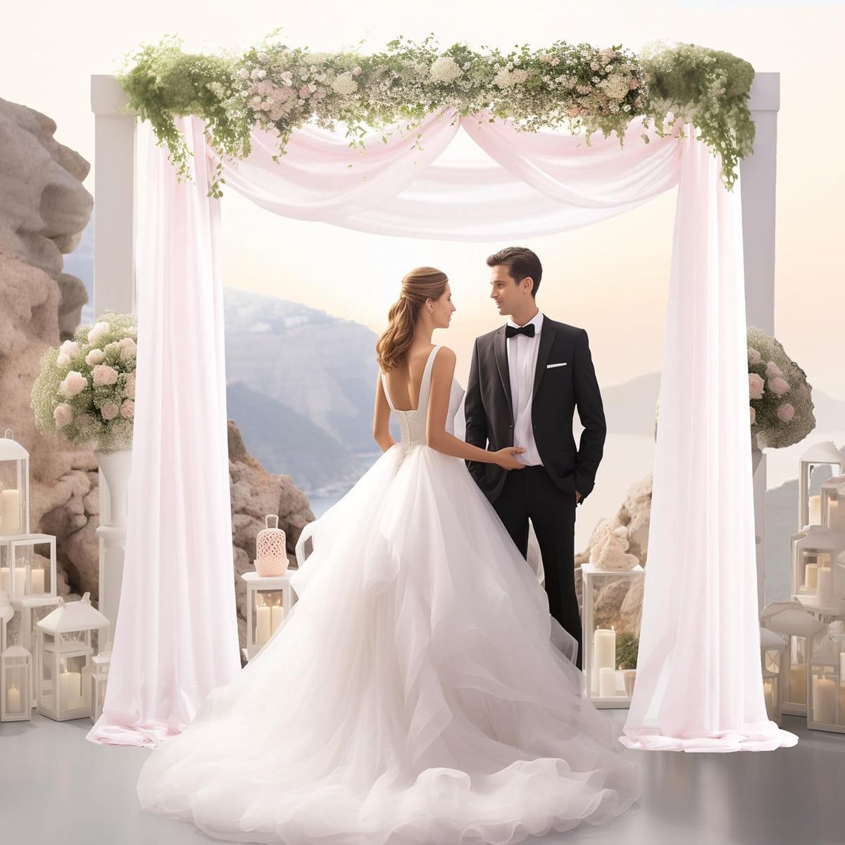 30" x 20Ft Wedding Arch Draping Fabric, 1 Panel Blush Sheer Curtain Drapes Extra Wide & Long