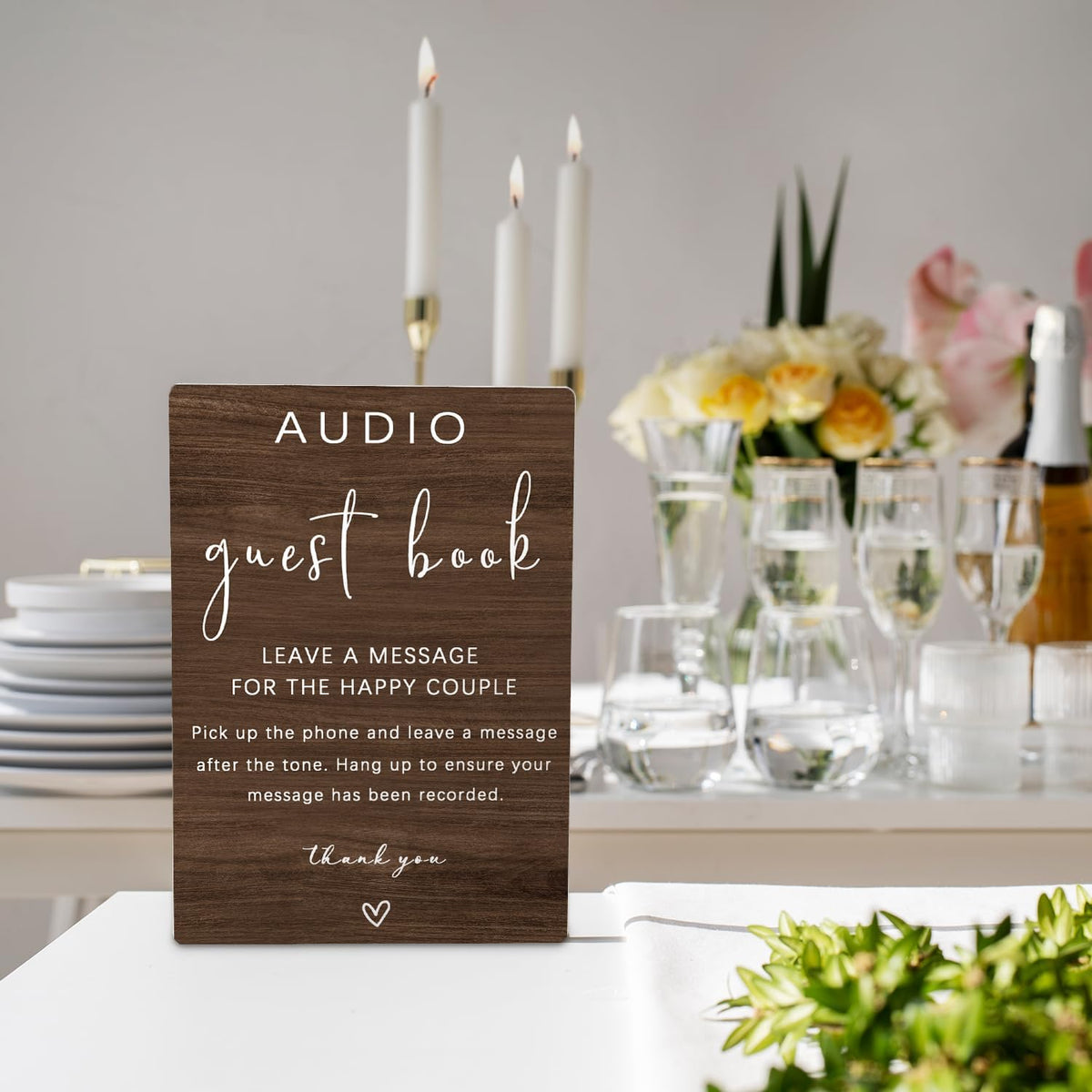 Audio Guestbook Sign, Audio Phone Guestbook Wooden Stand 5x7inch, Wedding Telephone Phone Audio
