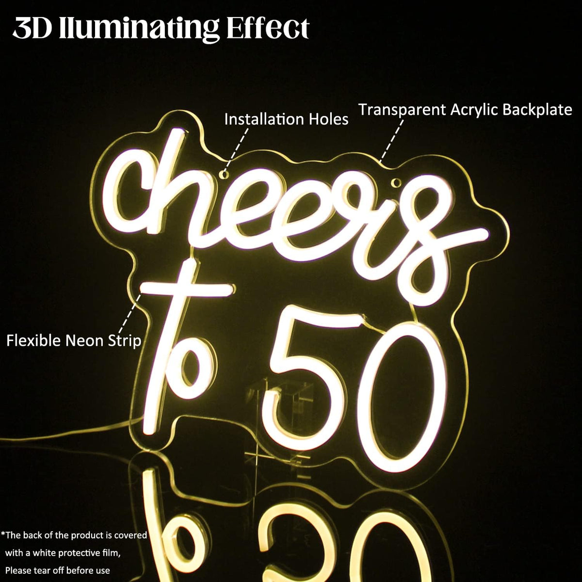 Cheers to 50 Neon Sign Happy 50th Birthday Neon Signs for Wall Decor Warm White LED Neon Light Sign