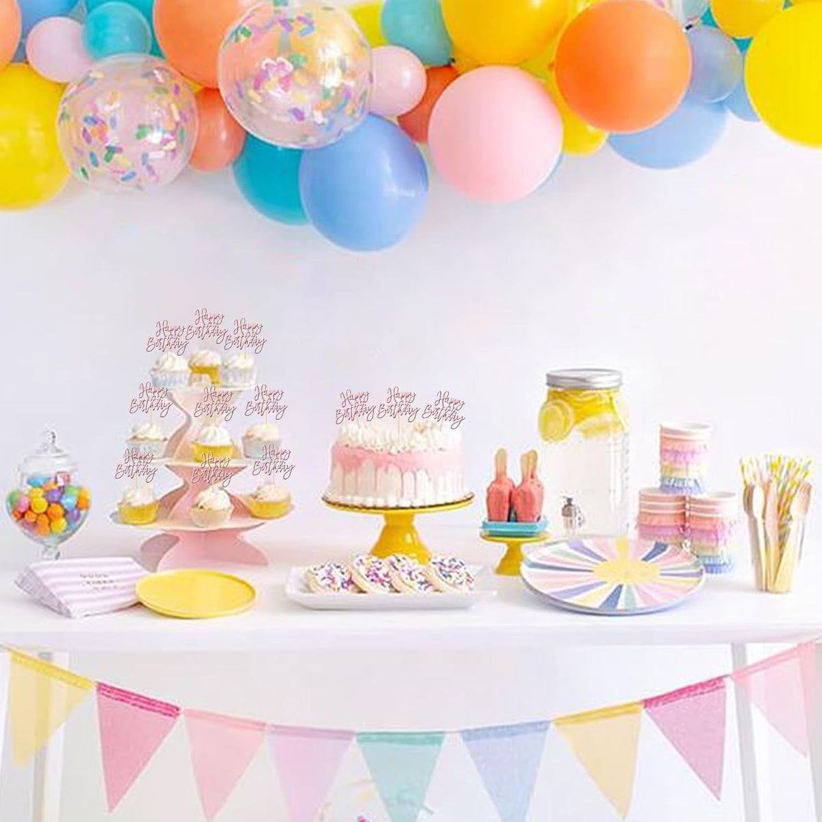 24 PCS Happy Birthday Cupcake Toppers Glitter Picks for Celebrating Anniversary Theme Party Cake