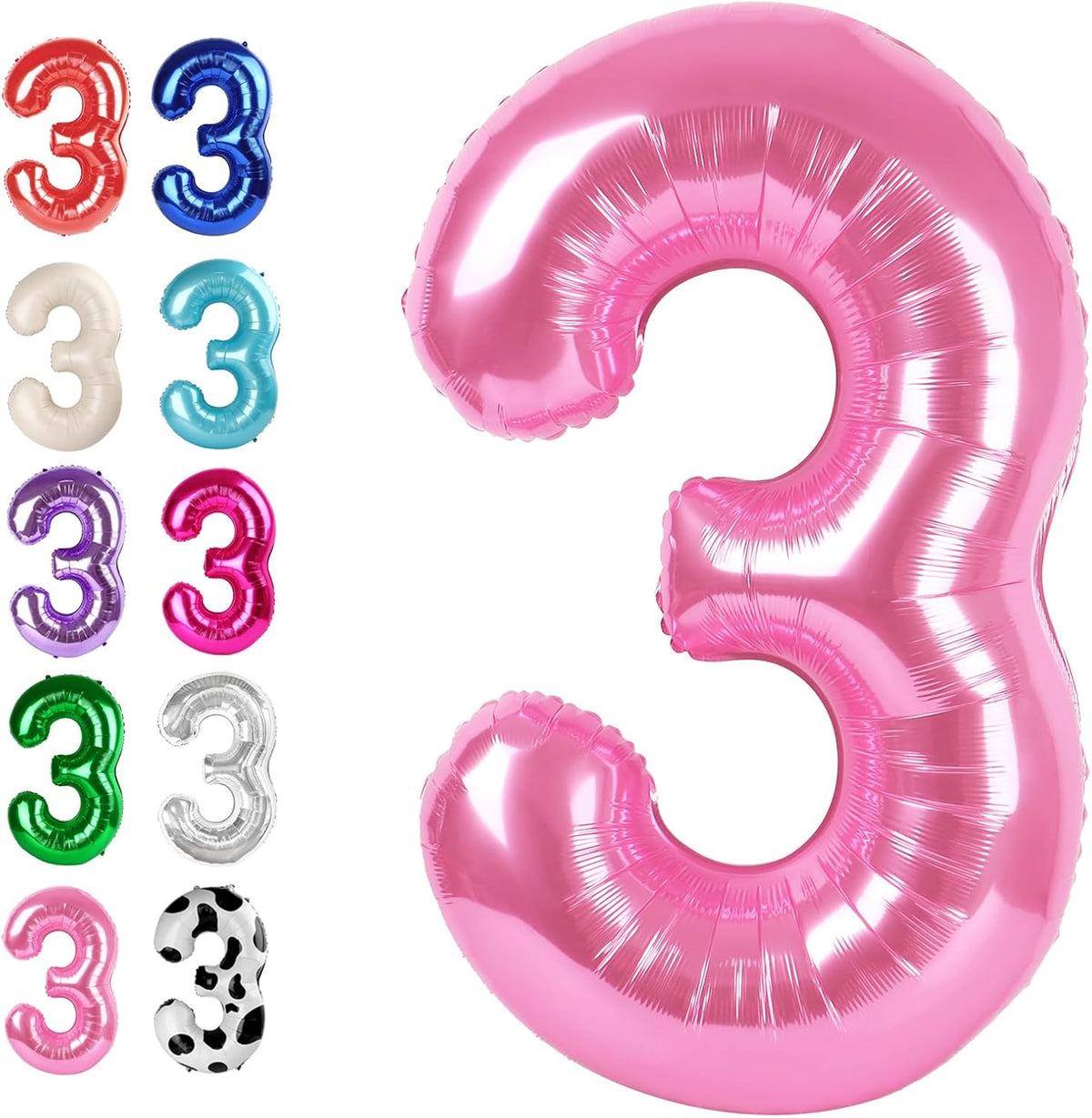 40 Inch Pink 3 Large Number Balloon, 3 13 23 30 33 36 38 Pink Birthday Party Decorations, Number