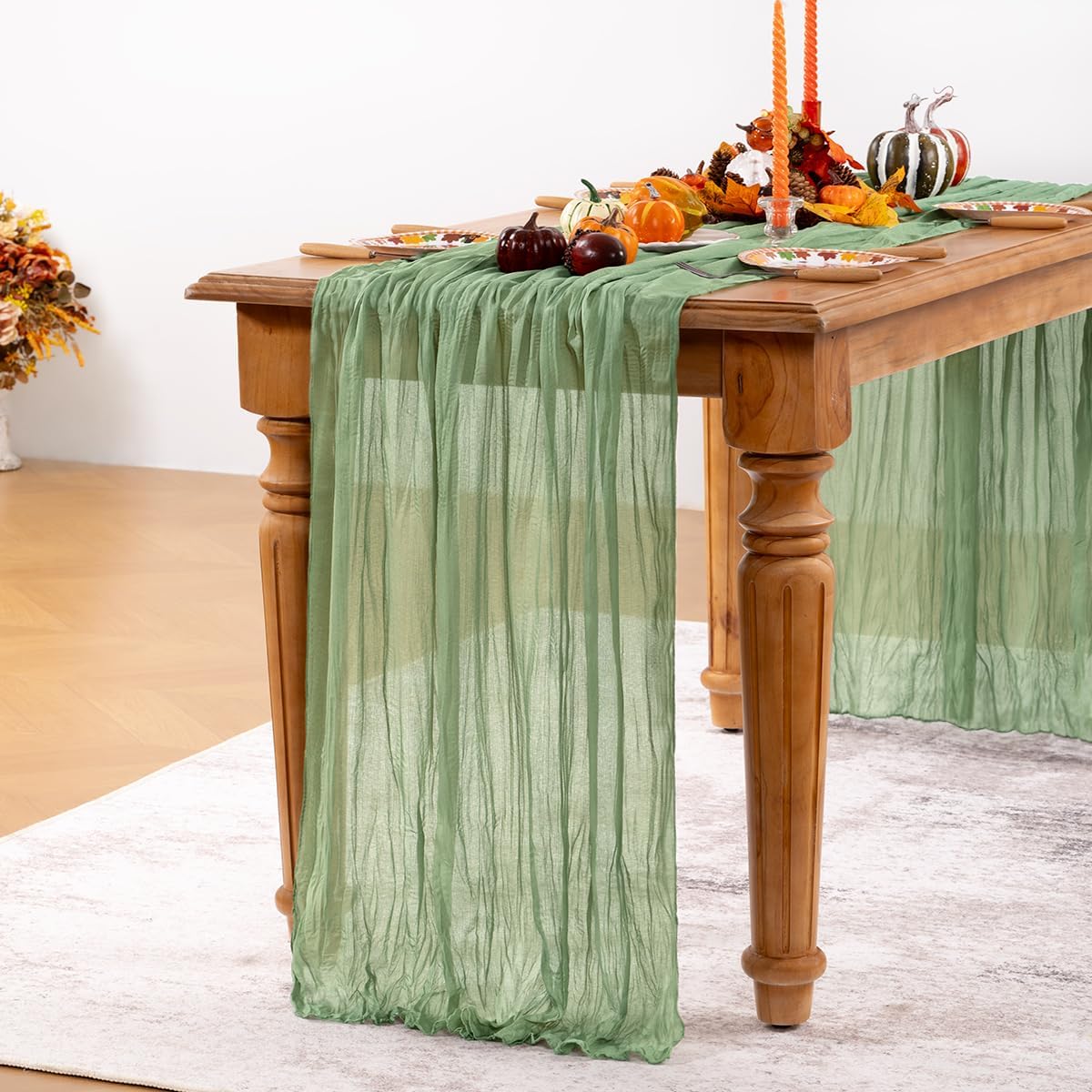 Sage Green Cheesecloth Table Runner Fall Table Runner Boho Gauze 120 Inches Sage Cheese Cloth Fall