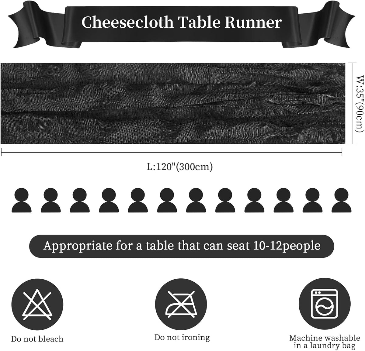6 Pack Halloween Cheesecloth Table Runner 10FT Long Black Boho Gauze Table Runner Rustic Sheer