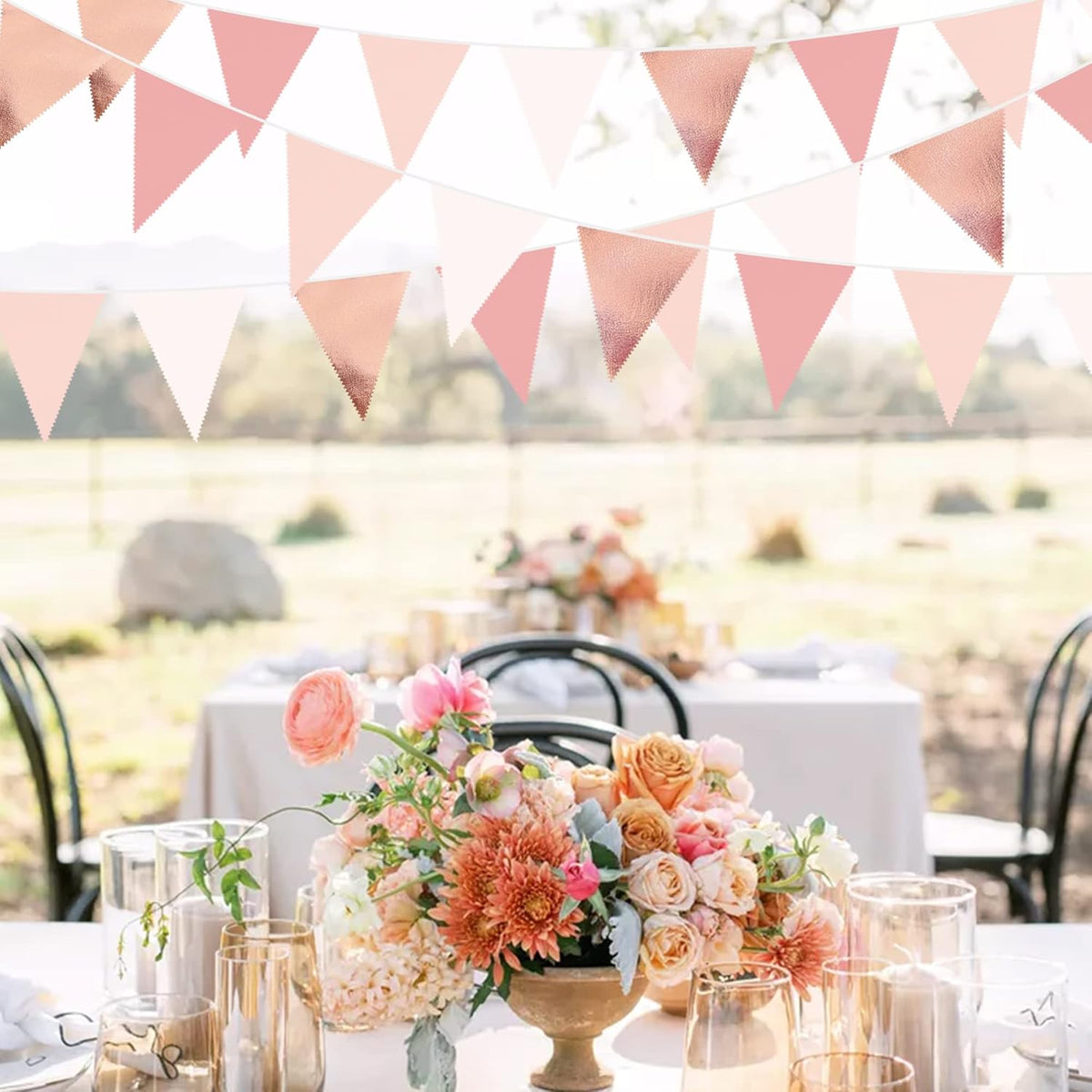 32Ft Rose Gold Party Decorations Dusty Blush Pink Pennant Banner Fabric Triangle Flag Bunting
