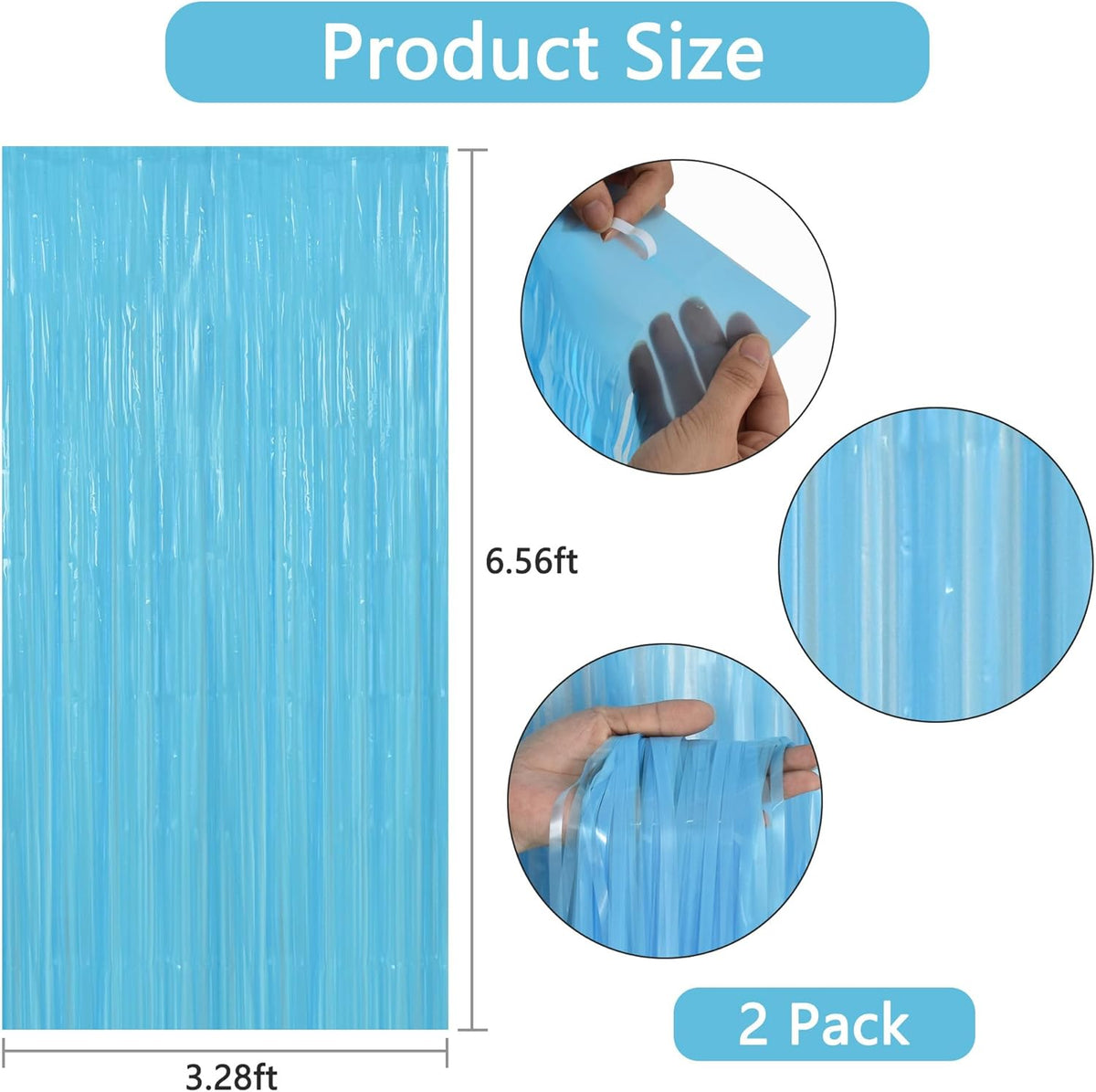 BEISHIDA 2Pcs Light Blue Door Streamer Fluorescent Blue Backdrop Blue Foil Fringe Curtains Tinsel