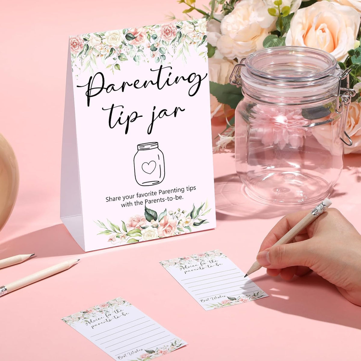 Roowest Baby Shower to Baby Advice Cards for New Parents to Be - Tip Jar Sign for New Parents 60
