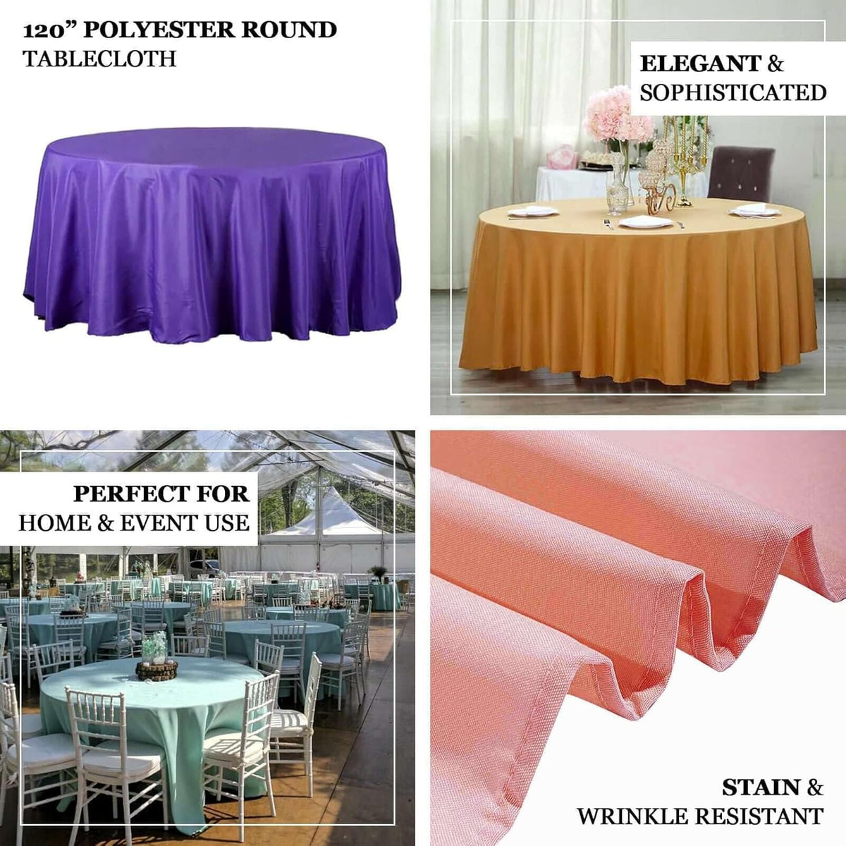 Efavormart Round Tablecloth, 120 Inch Stain & Wrinkle Resistant Washable Table Cloth, Decorative