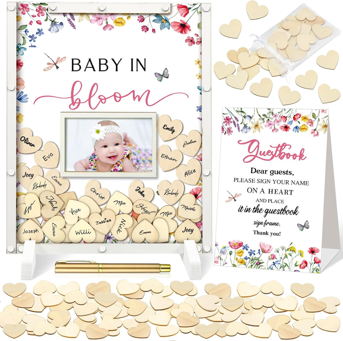 65 Pcs Wildflower Baby Shower Guest Book Alternatives He or She Gender Reveal Baby Shower