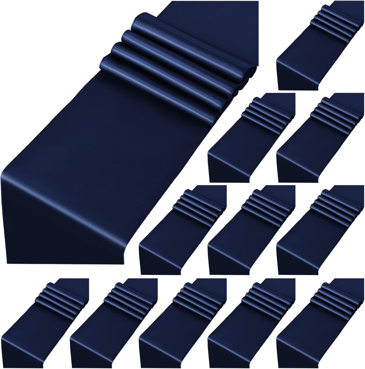 12 Pack Navy Blue Satin Table Runner,12 x 108 inch Long Premium Smooth Table Runner for Wedding