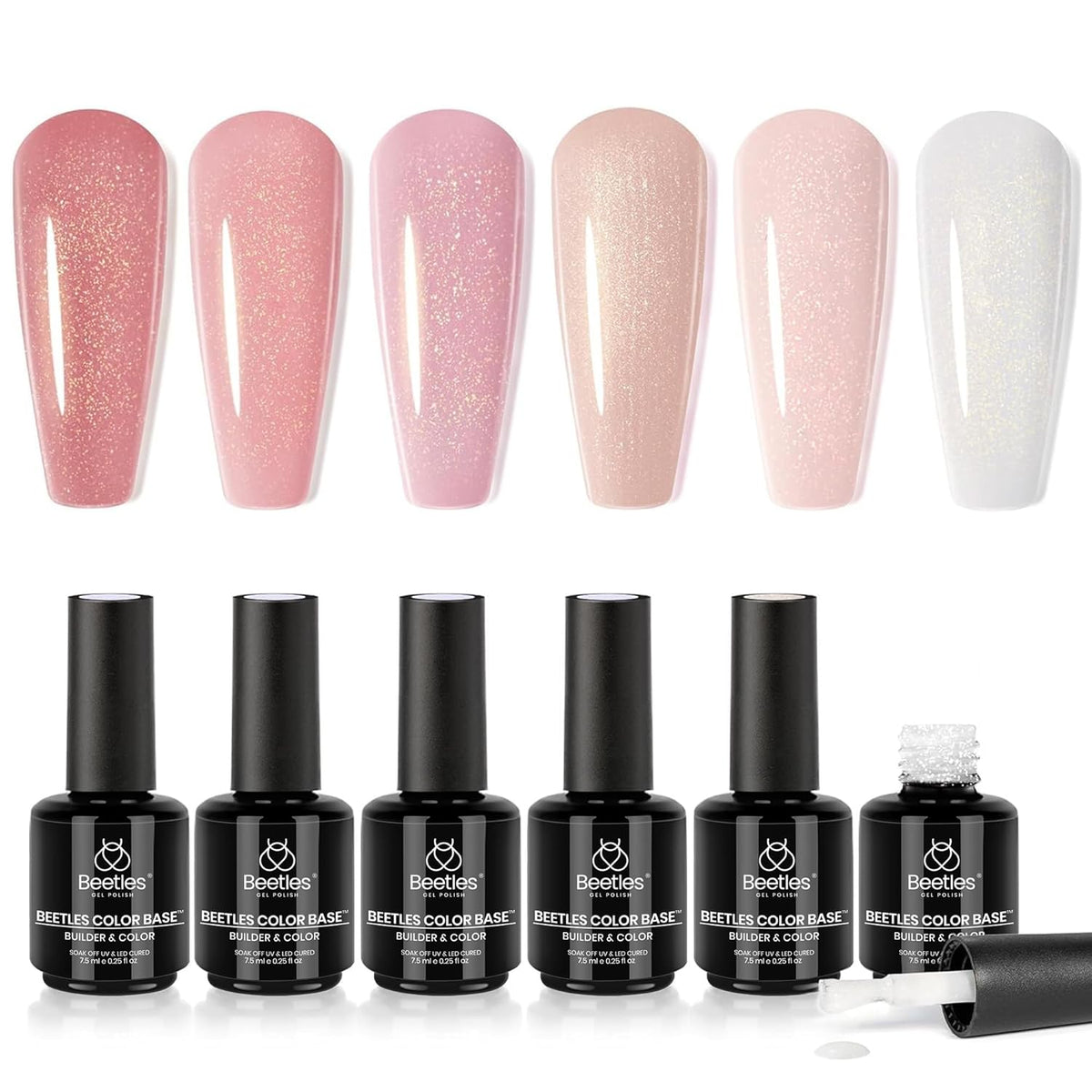 Beetles Rubber Base Gel Nail Polish – Glitter Nude Pink Builder Base Coat for Natural Nails, Nail