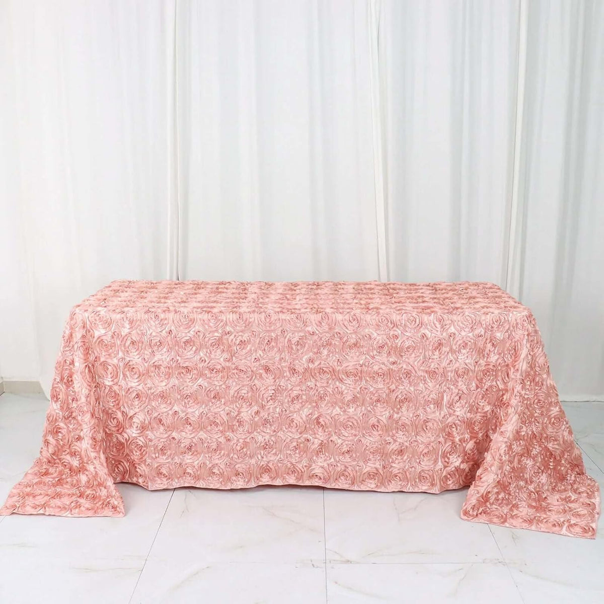 Efavormart 90"X132" Dusty Rose Grandiose 3D Rosette Satin Rectangle Tablecloth for Wedding Party