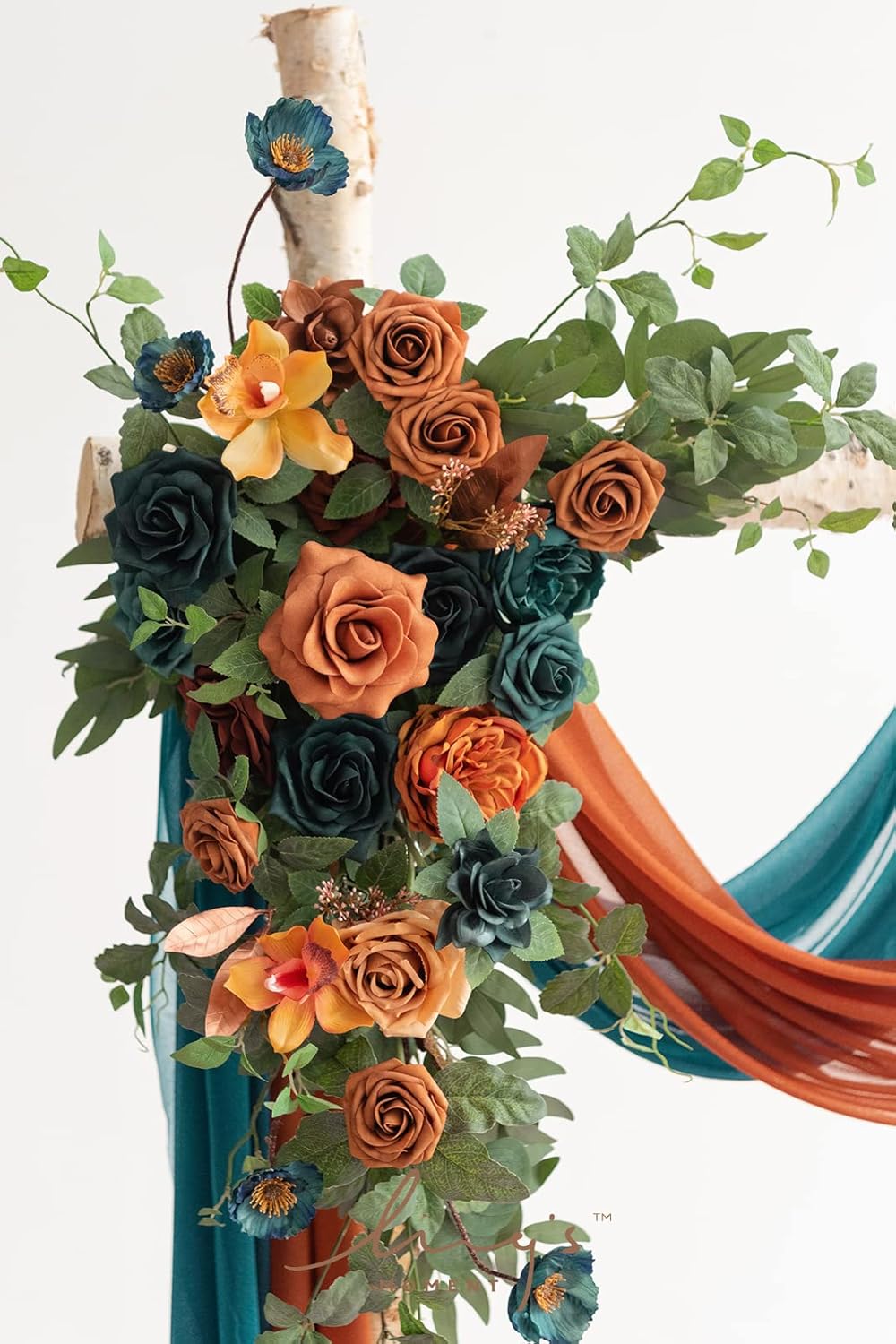 Ling's Moment Teal Orange Artificial Wedding Arch Flowers Kit Pack of 4, 2pcs Hanging Flower