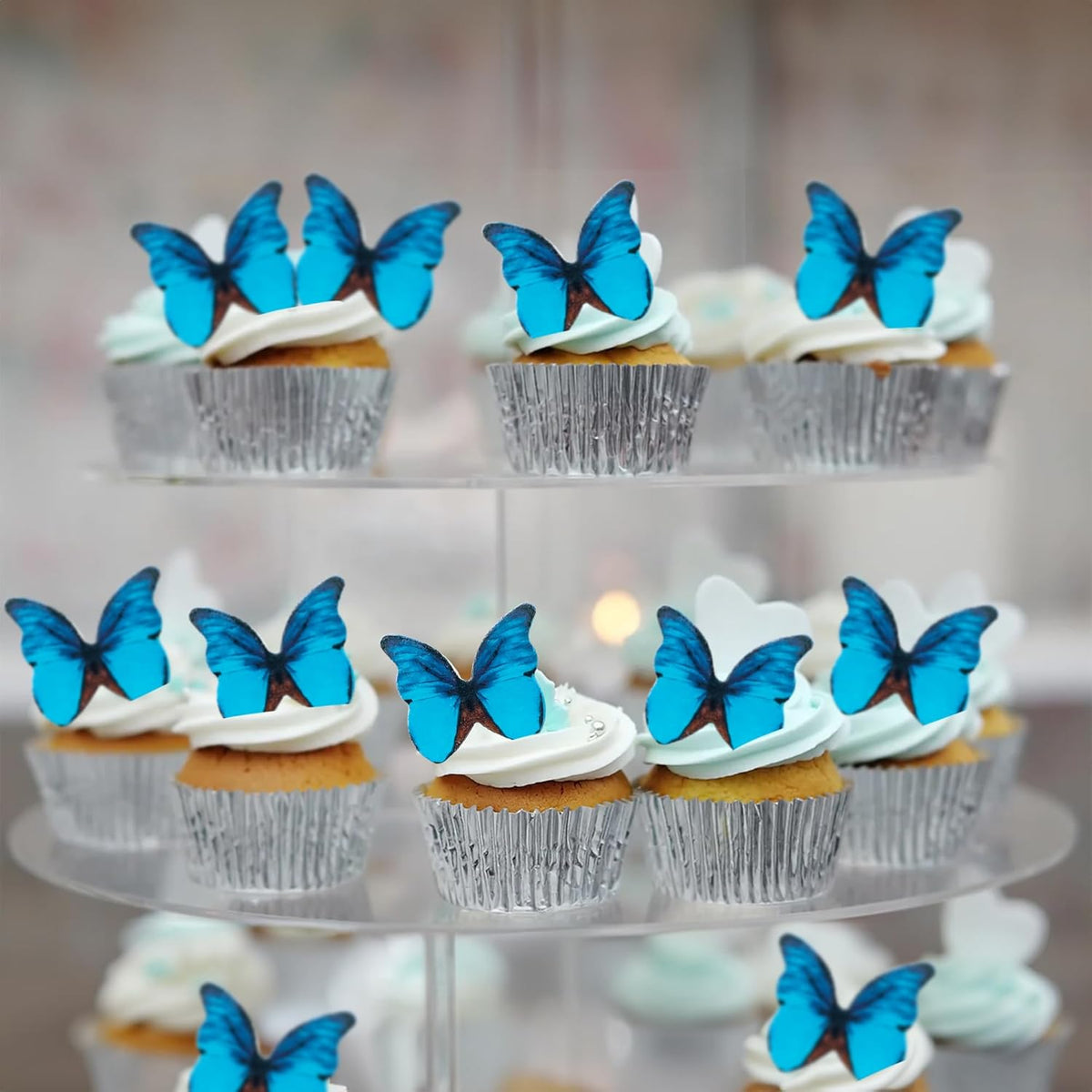 Ephlyn 48Pcs Edible Butterfly Cupcake Toppers 3D Cute Butterfly Cake Picks for Baby Shower Bridal