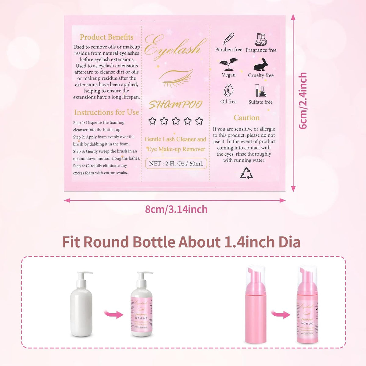 50 Pcs Lash Shampoo Bottle Brushes Set (Pink)