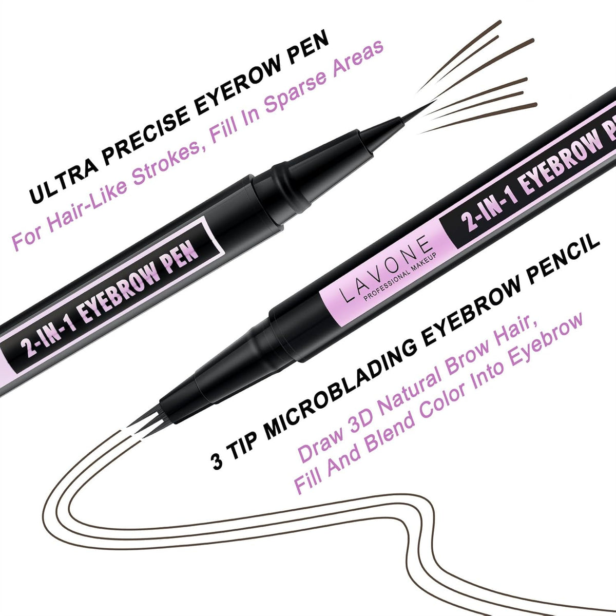 LAVONE Eyebrow Pencil, 2-In-1 Waterproof Eyebrow Pen, with 3 Tip Microblading Eyebrow Pen and