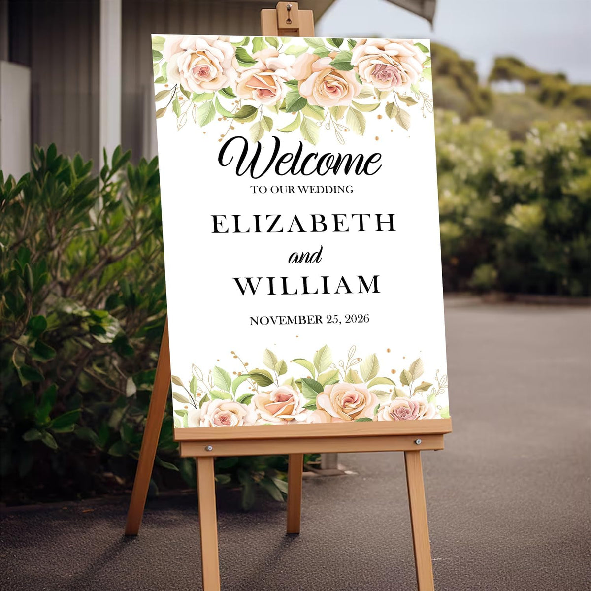 Gentle Pink Rose Wedding Welcome Sign, Minimalist Floral Template, Editable Printable Sign for